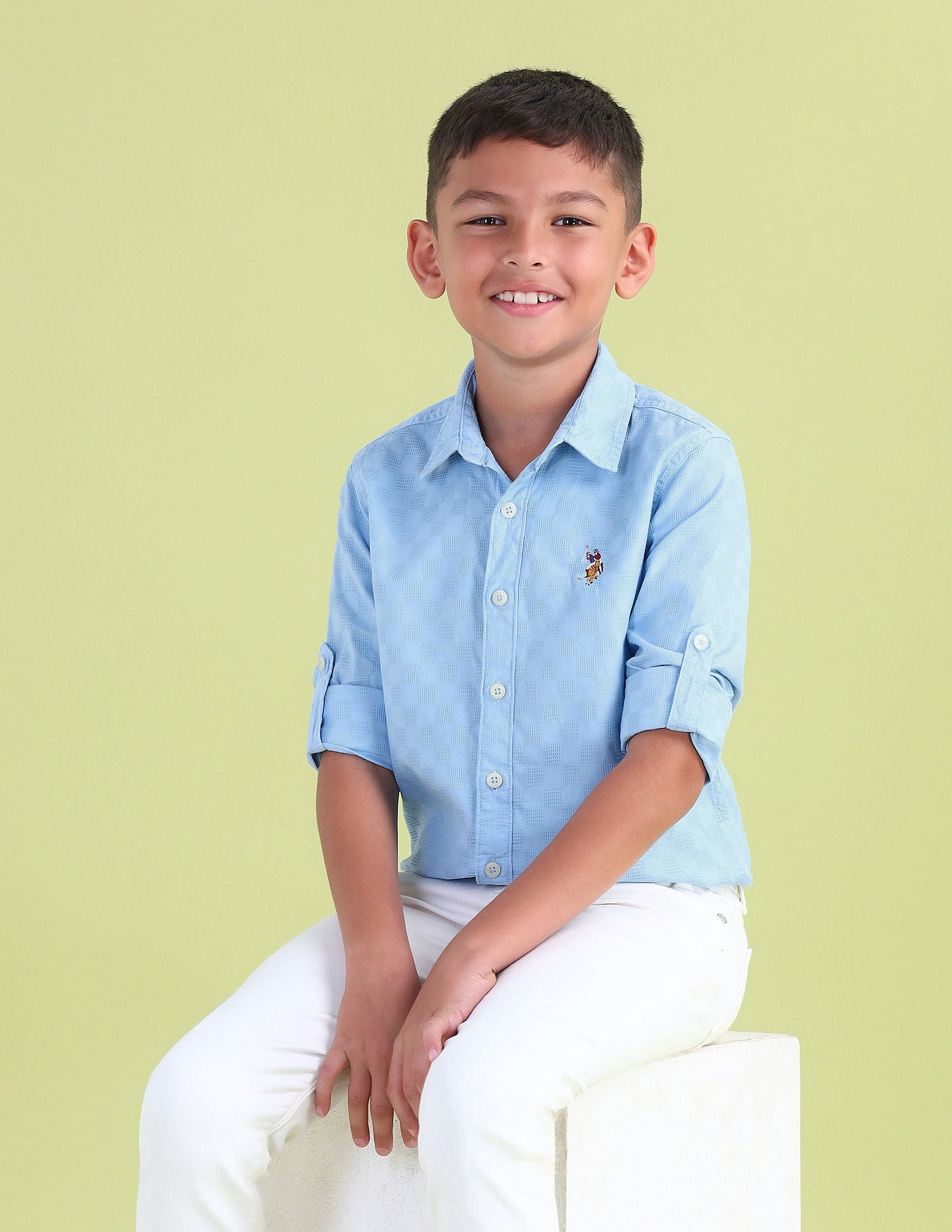 Boys Regular Fit Twill Shirt Light Blue - U.S. Polo Assn. India | Large