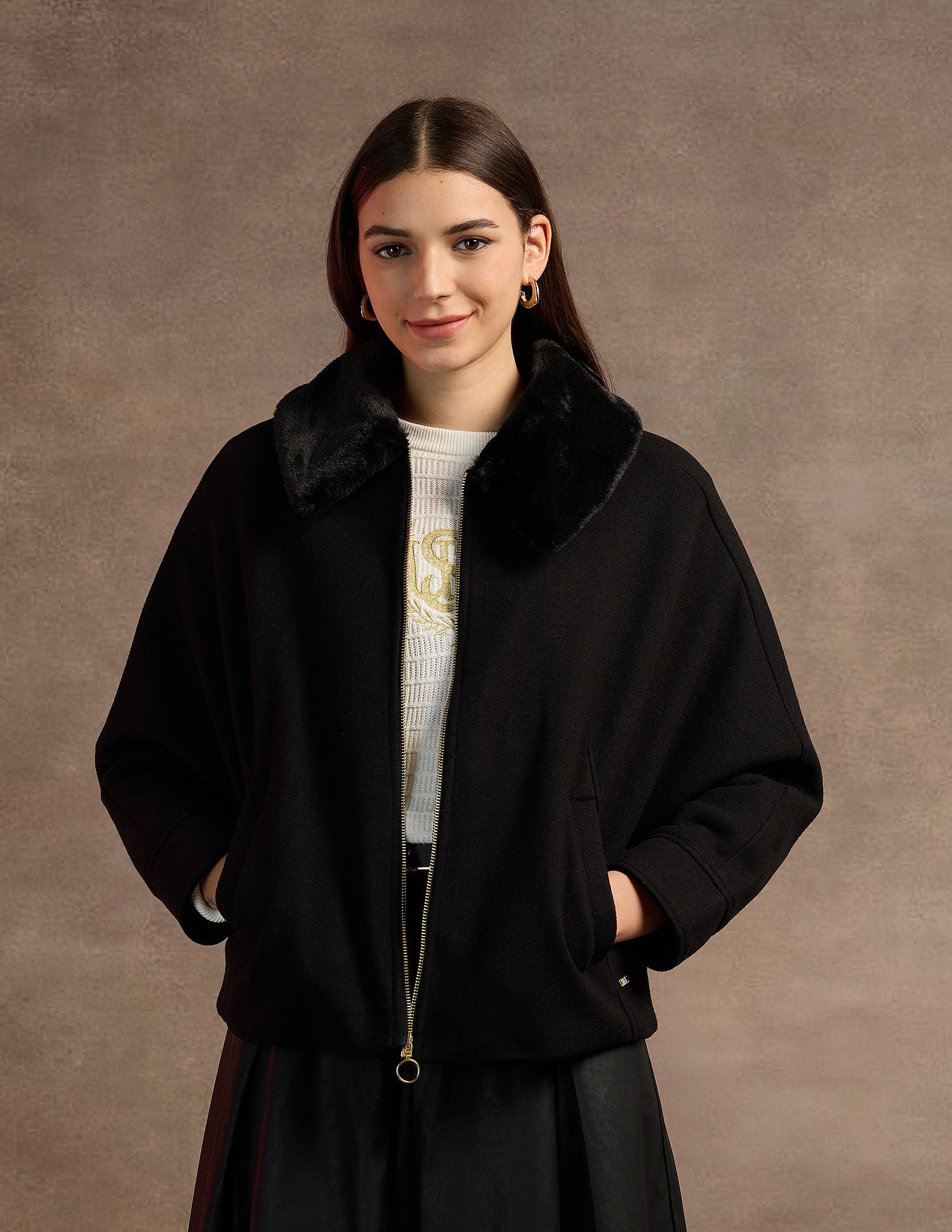 Fur Collar Kimono Jacket