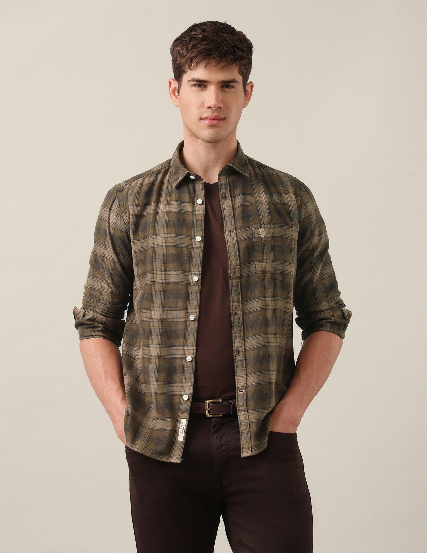 Tartan Checked Twill Shirt Brown - U.S. Polo Assn. India | Large