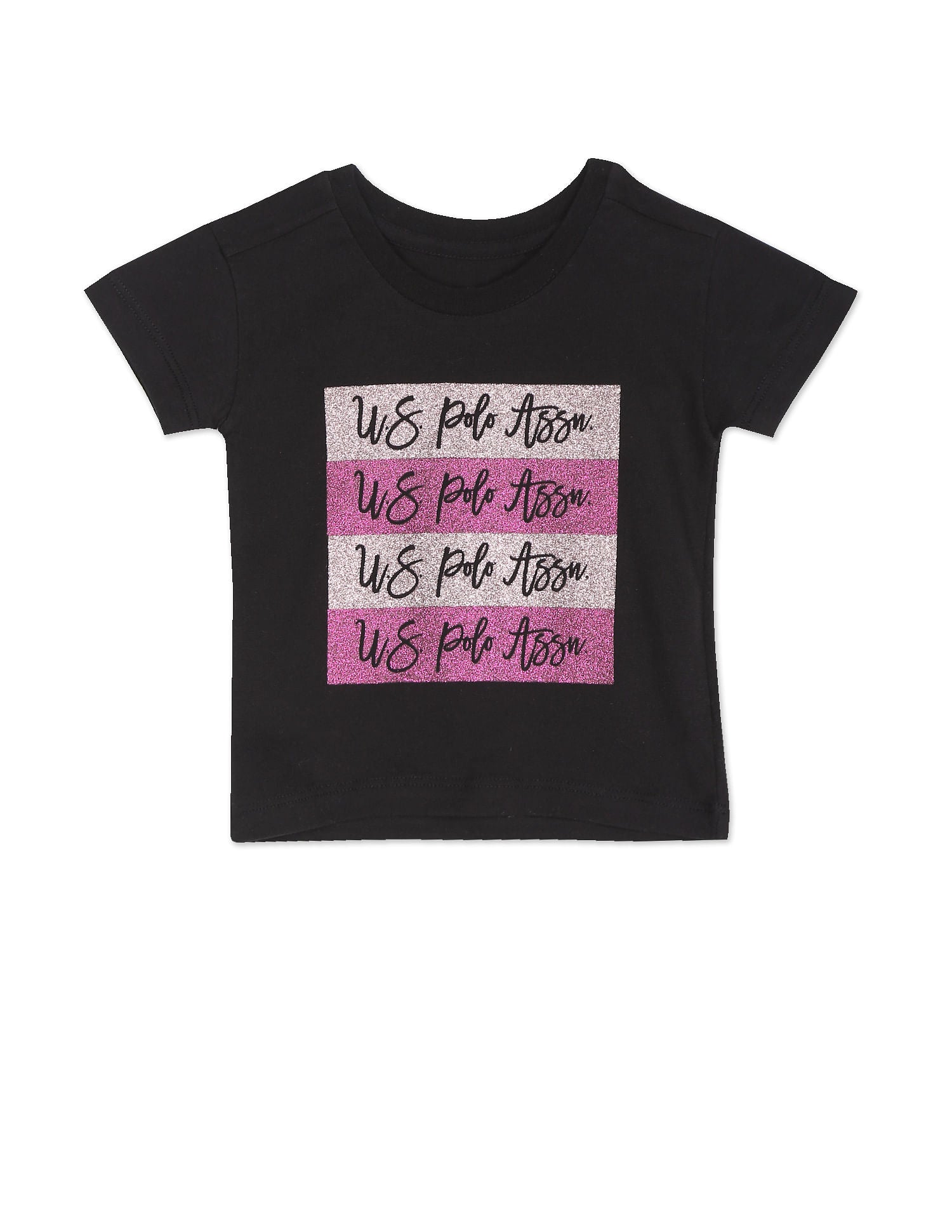 Girls Black Brand Print Cotton T-Shirt
