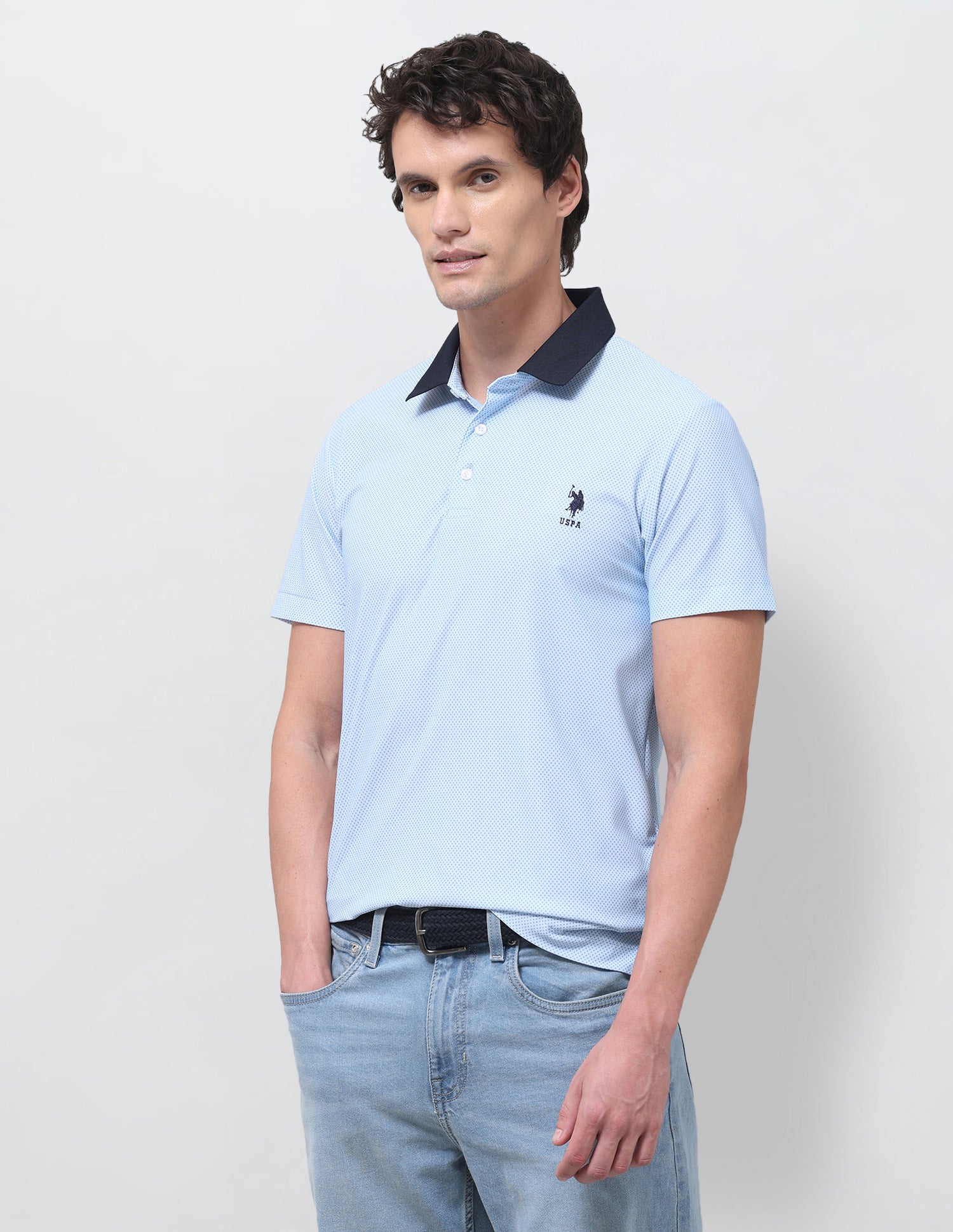 Geometric Printed Slim Fit Polo Shirt Light Blue - U.S. Polo Assn. India | Large