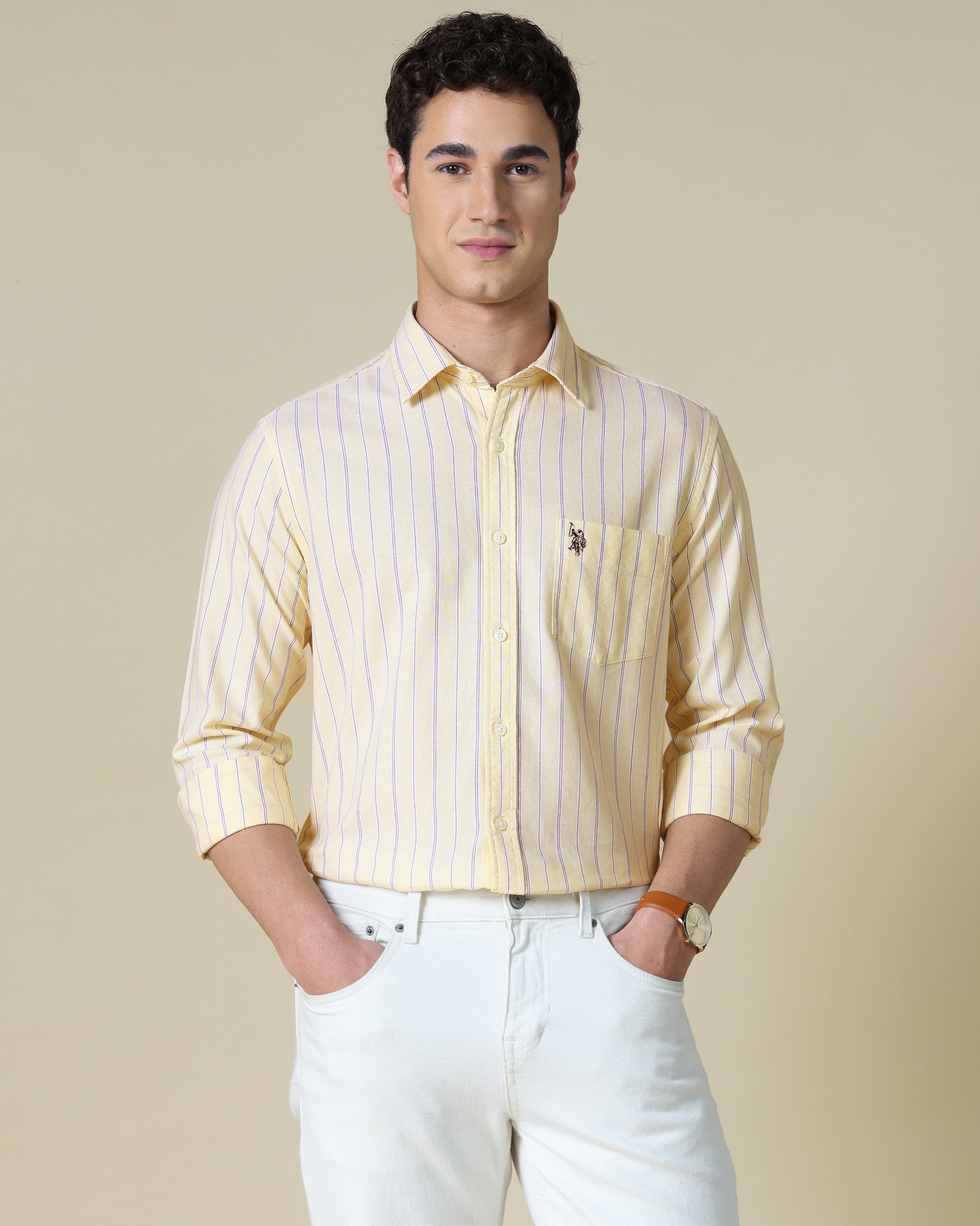Vertical Striped Oxford Shirt Yellow - U.S. Polo Assn. India | Large