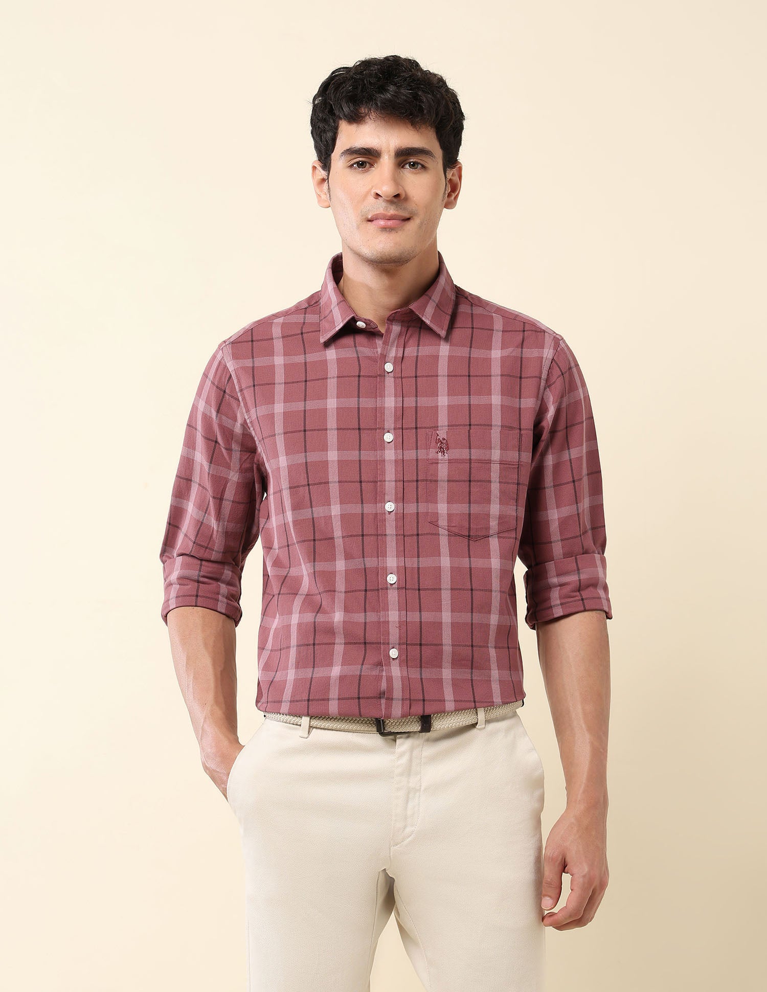 Grid Tattersall Checked Tailored Fit Shirt Pink - U.S. Polo Assn. India | Large