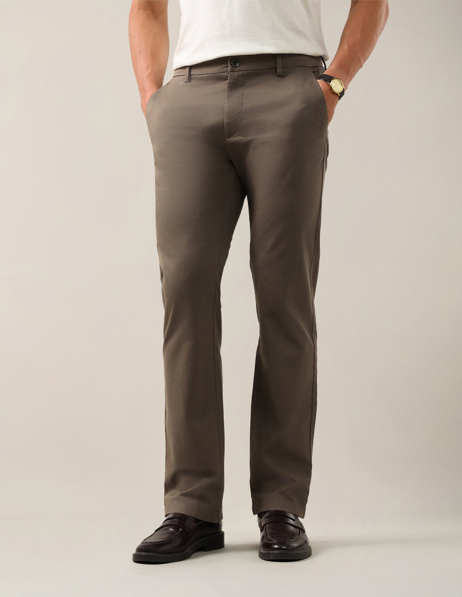Satin Riley Straight Fit Trousers Brown - U.S. Polo Assn. India | Large