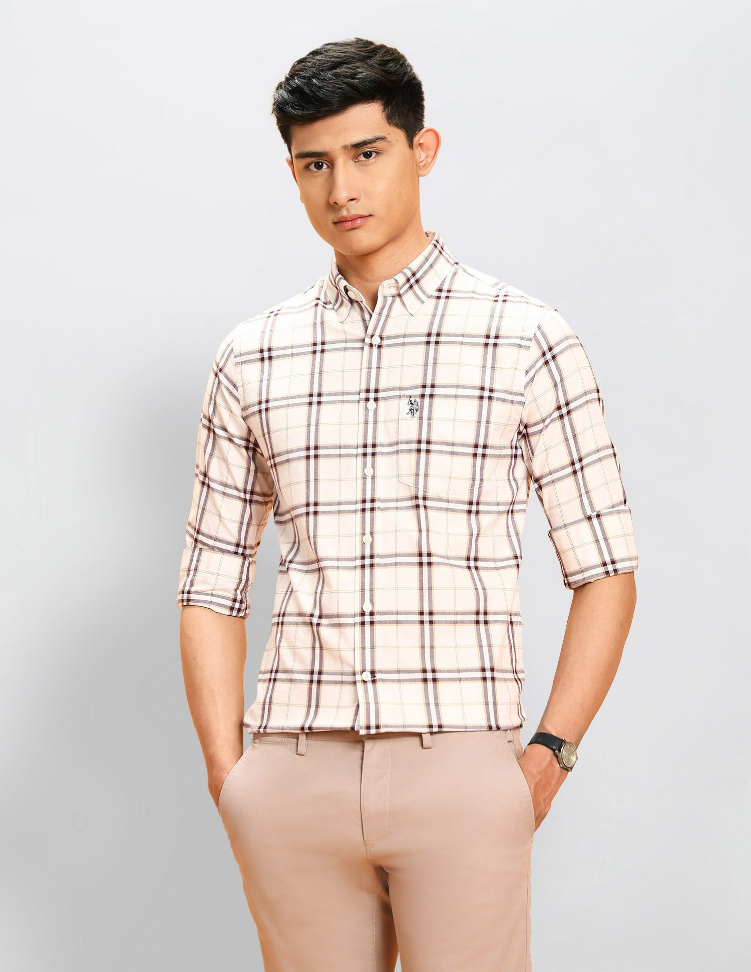 Windowpane Checked Tailored Fit Shirt