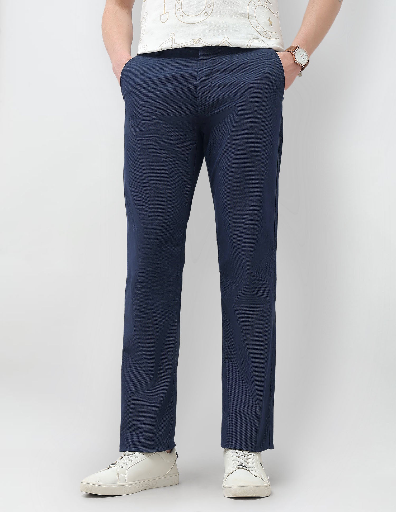 Textured Riley Straight Fit Trousers Navy - U.S. Polo Assn. India | Large