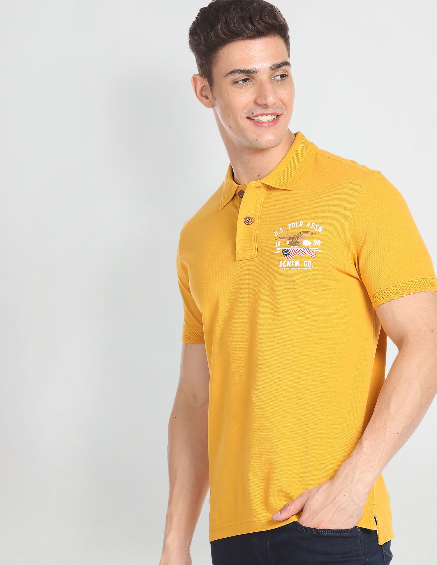 Solid Cotton Polo Shirt Mustard - U.S. Polo Assn. India | Large