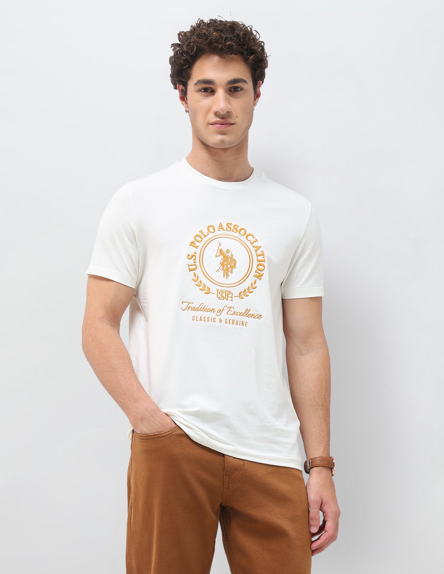 Brand Embroidered Slim Fit T-Shirt Off White - U.S. Polo Assn. India | Large