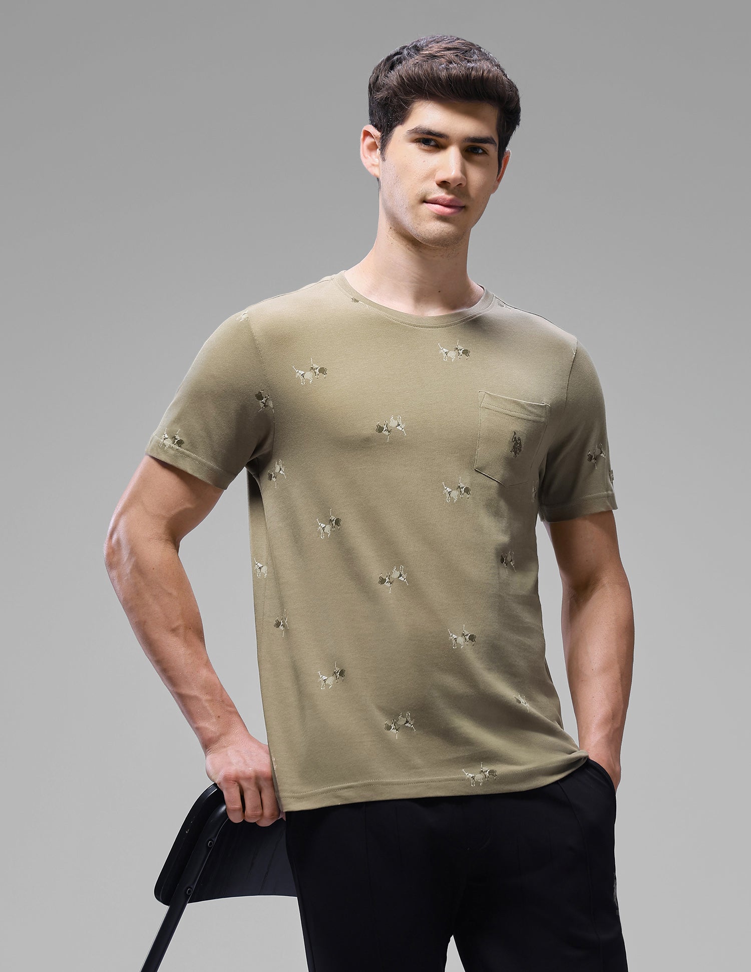 Graphic Brand Printed Regular Fit Loungewear T-Shirt Martin Olive - U.S. Polo Assn. India | Large