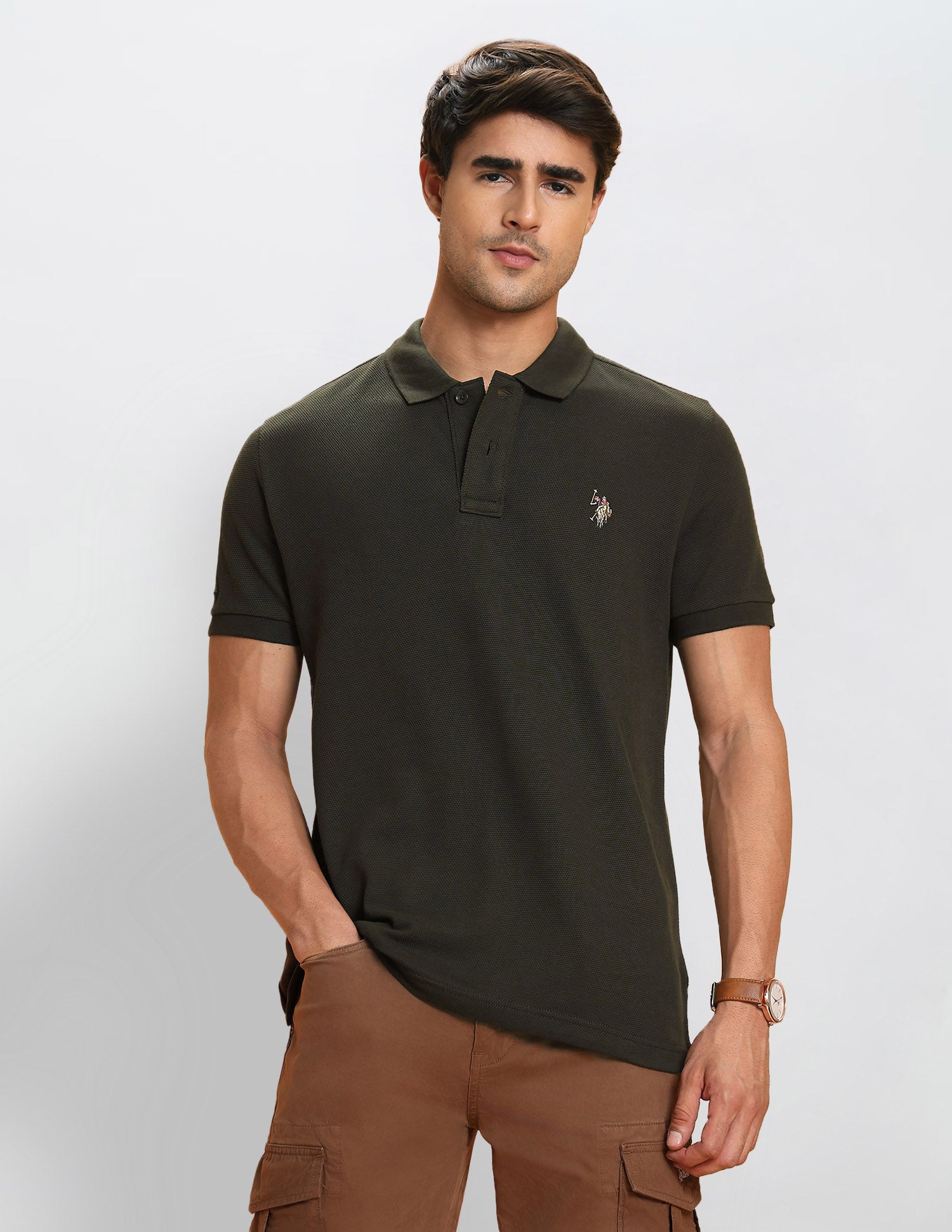 Textured Pure Cotton Polo Shirt