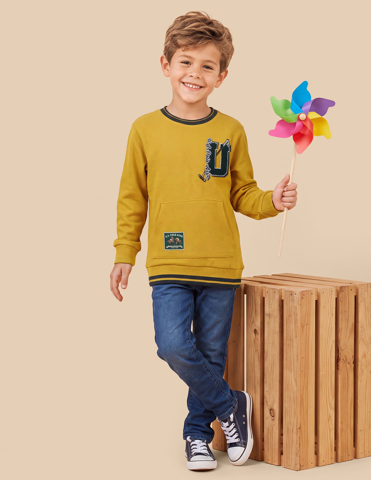 Brand Applique Regular Fit Sweatshirt Yellow - U.S. Polo Assn. India | Large