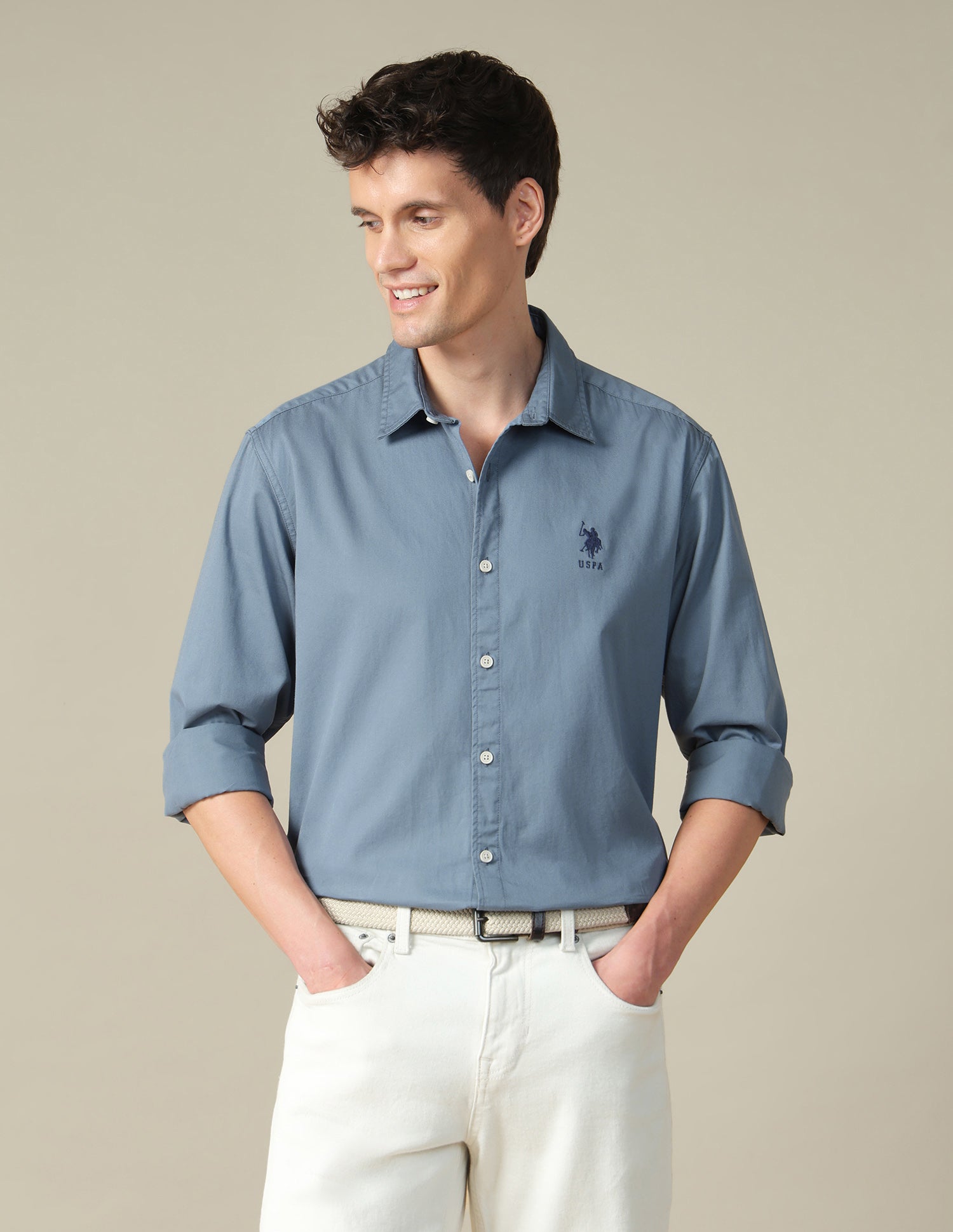 Twill Regular Fit Shirt Blue - U.S. Polo Assn. India | Large
