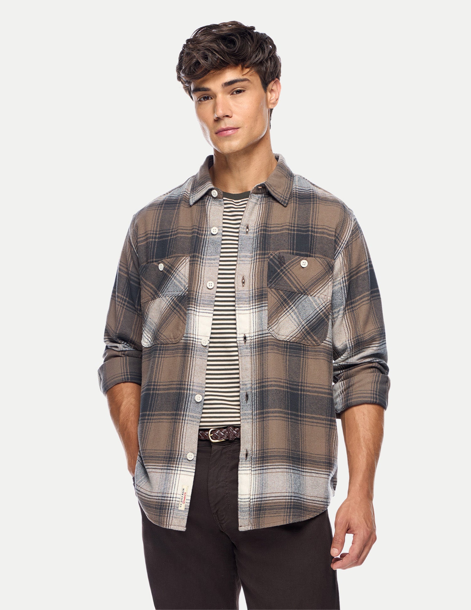 Checked Regular Fit Shacket Khaki - U.S. Polo Assn. India | Large