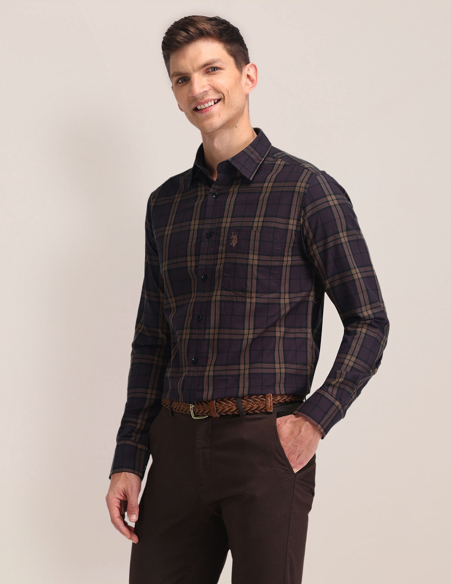 Tartan Check Tailored Fit Shirt Wine - U.S. Polo Assn. India | Large