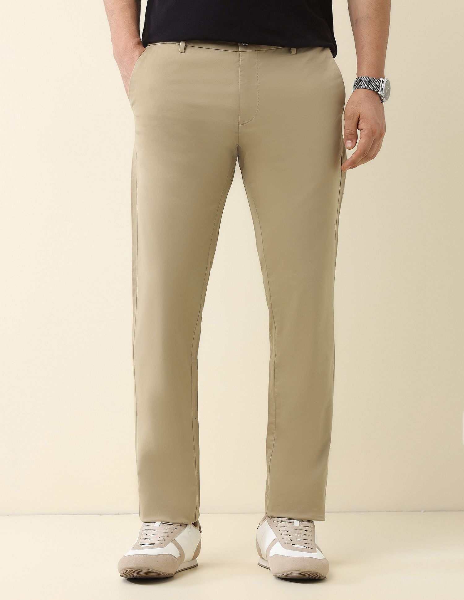 Slim Fit Solid Chinos Khaki - U.S. Polo Assn. India | Large