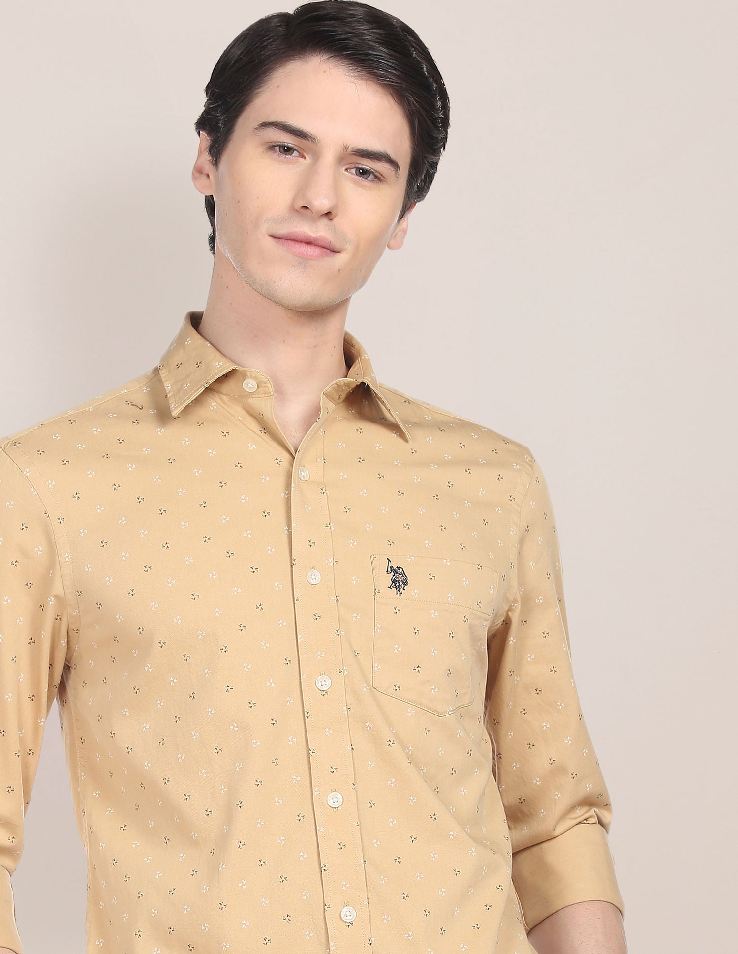 Motif Print Twill Shirt Beige - U.S. Polo Assn. India | Large