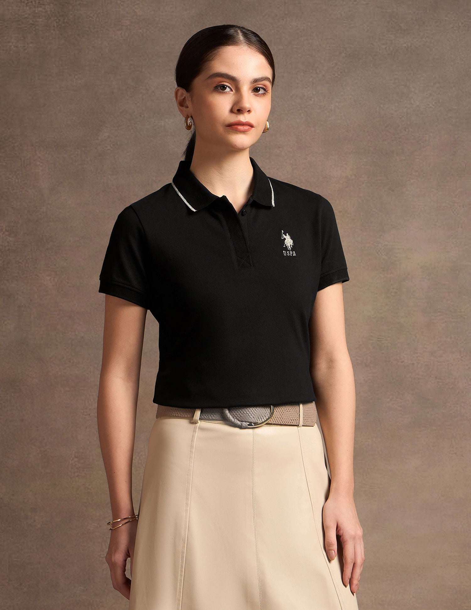 Lurex Tipped Solid Polo Shirt
