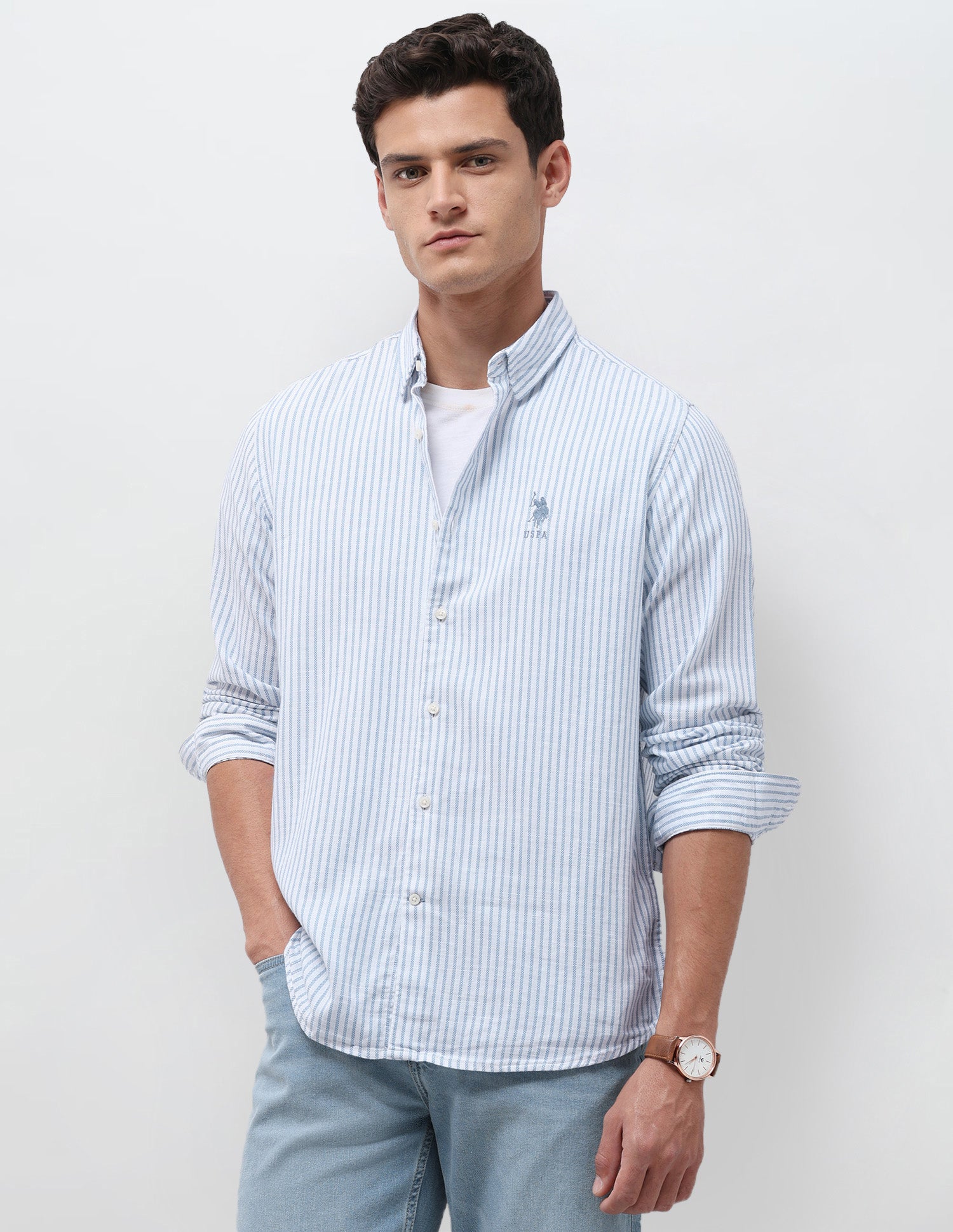 Vertical Striped Seersucker Shirt Blue - U.S. Polo Assn. India | Large