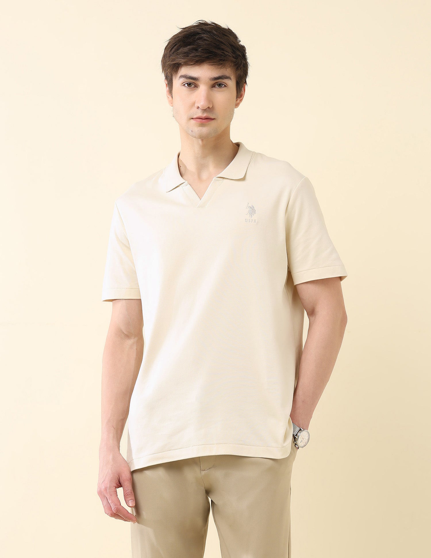 Solid Slim Fit Classic Polo Shirt Beige - U.S. Polo Assn. India | Large