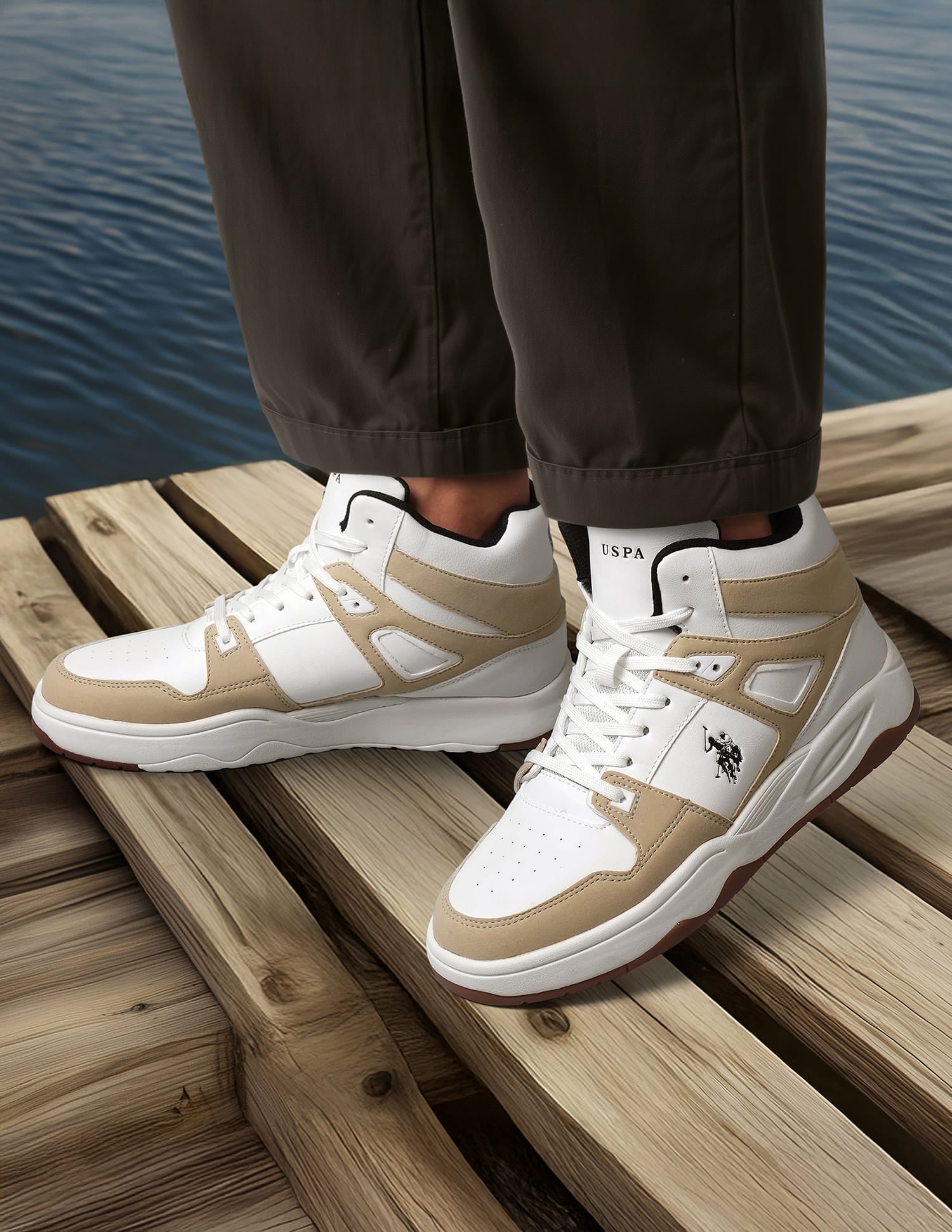 Men Bruce Mid Top Sneakers Beige - U.S. Polo Assn. India | Large