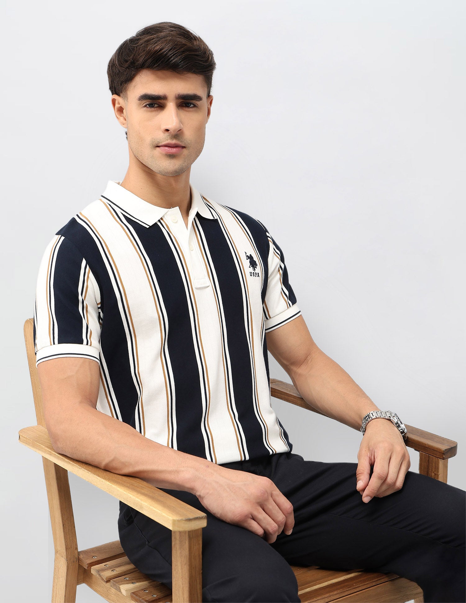 Slim Fit Vertical Striped Polo Shirt Off White - U.S. POLO ASSN. | Large