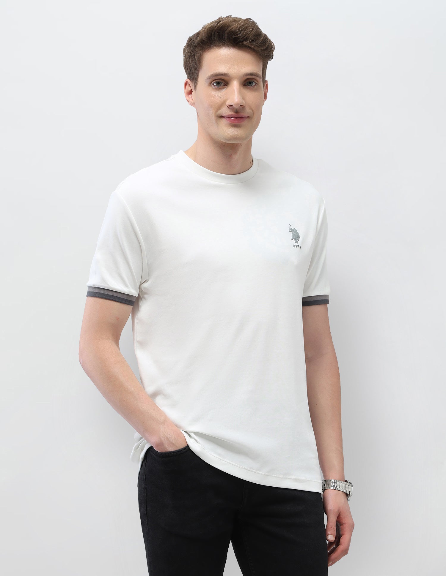 Solid Slim Fit Black & Gold T-Shirt