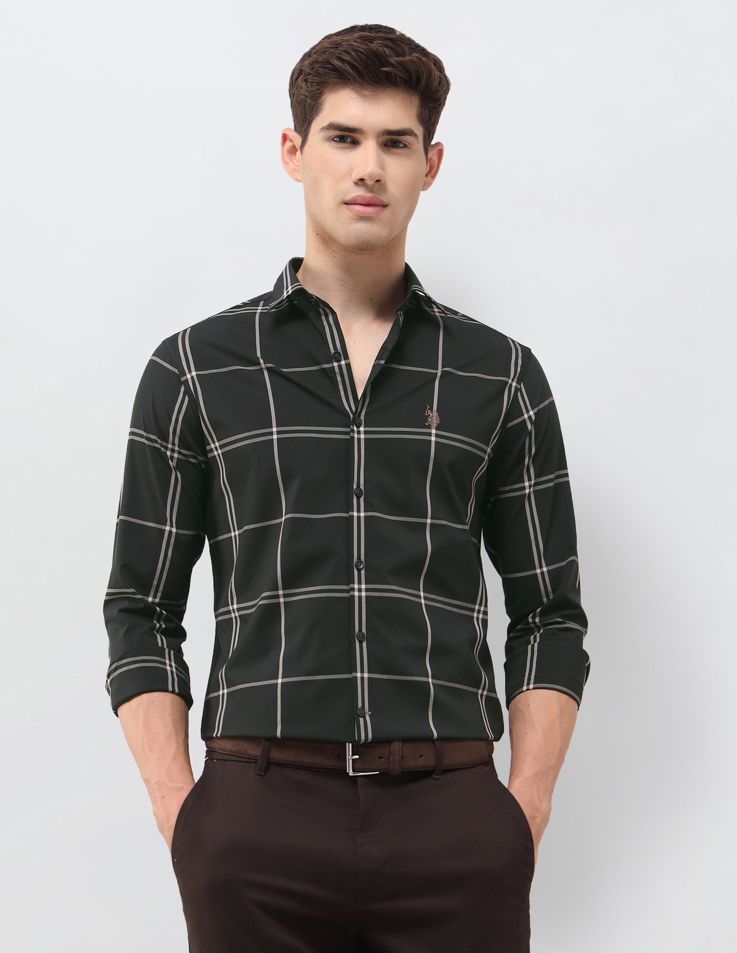 Grid Tattersall Checked Regular Fit Shirt Dark Olive - U.S. Polo Assn. India | Large