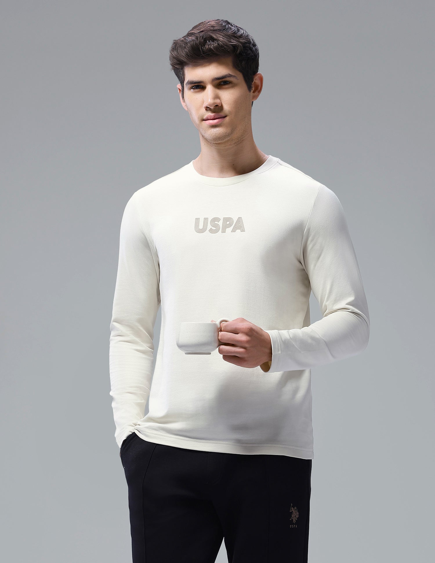 Solid Comfort Fit Loungewear T-Shirt Bone White - U.S. Polo Assn. India | Large