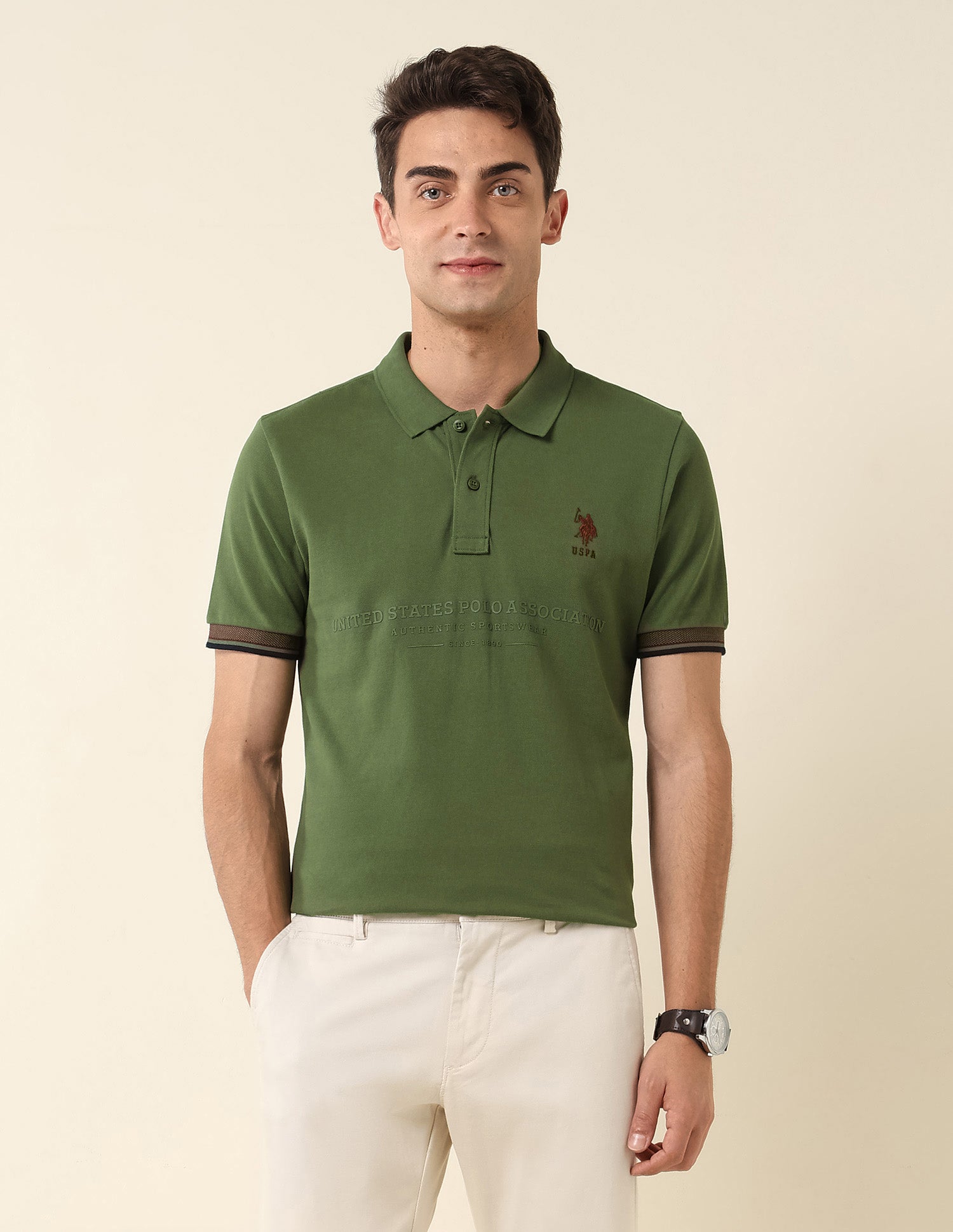 Brand Printed Slim Fit Polo Shirt