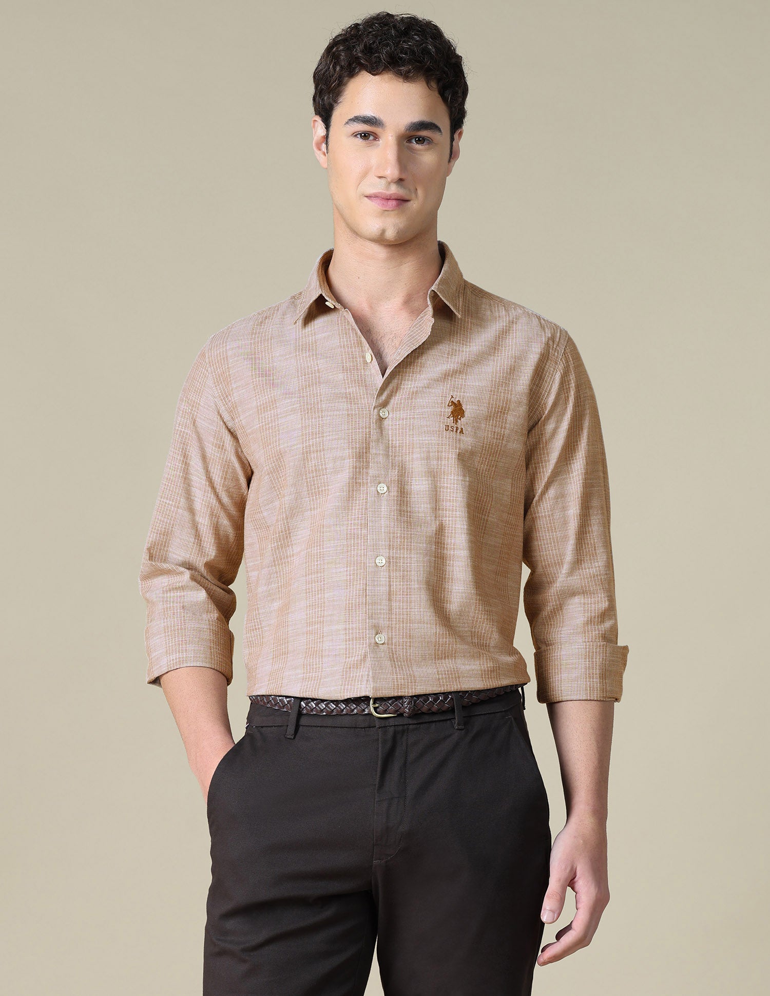 Vertical Striped Regular Fit Shirt Brown - U.S. Polo Assn. India | Large