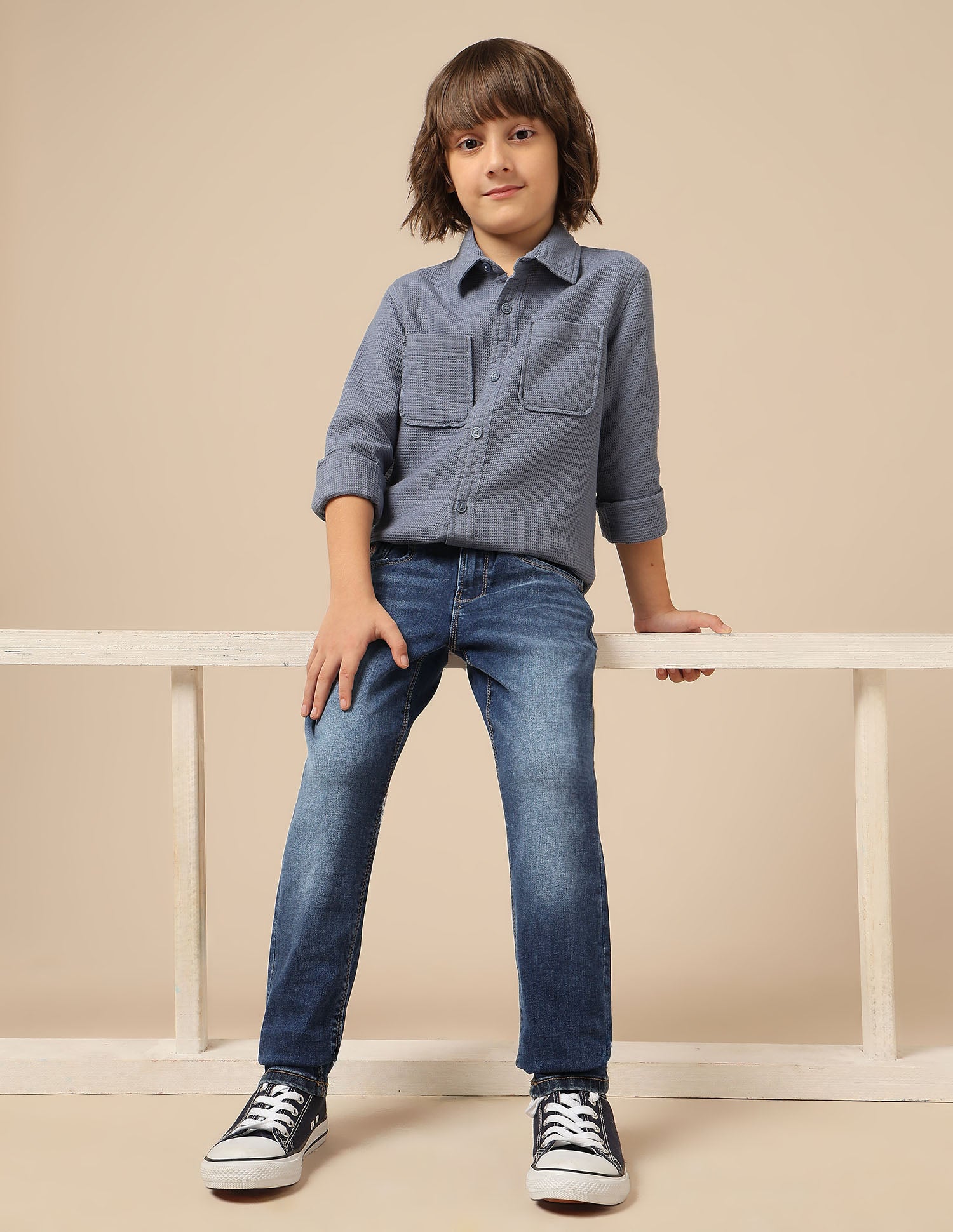Boys Slim Fit Whiskered Jeans