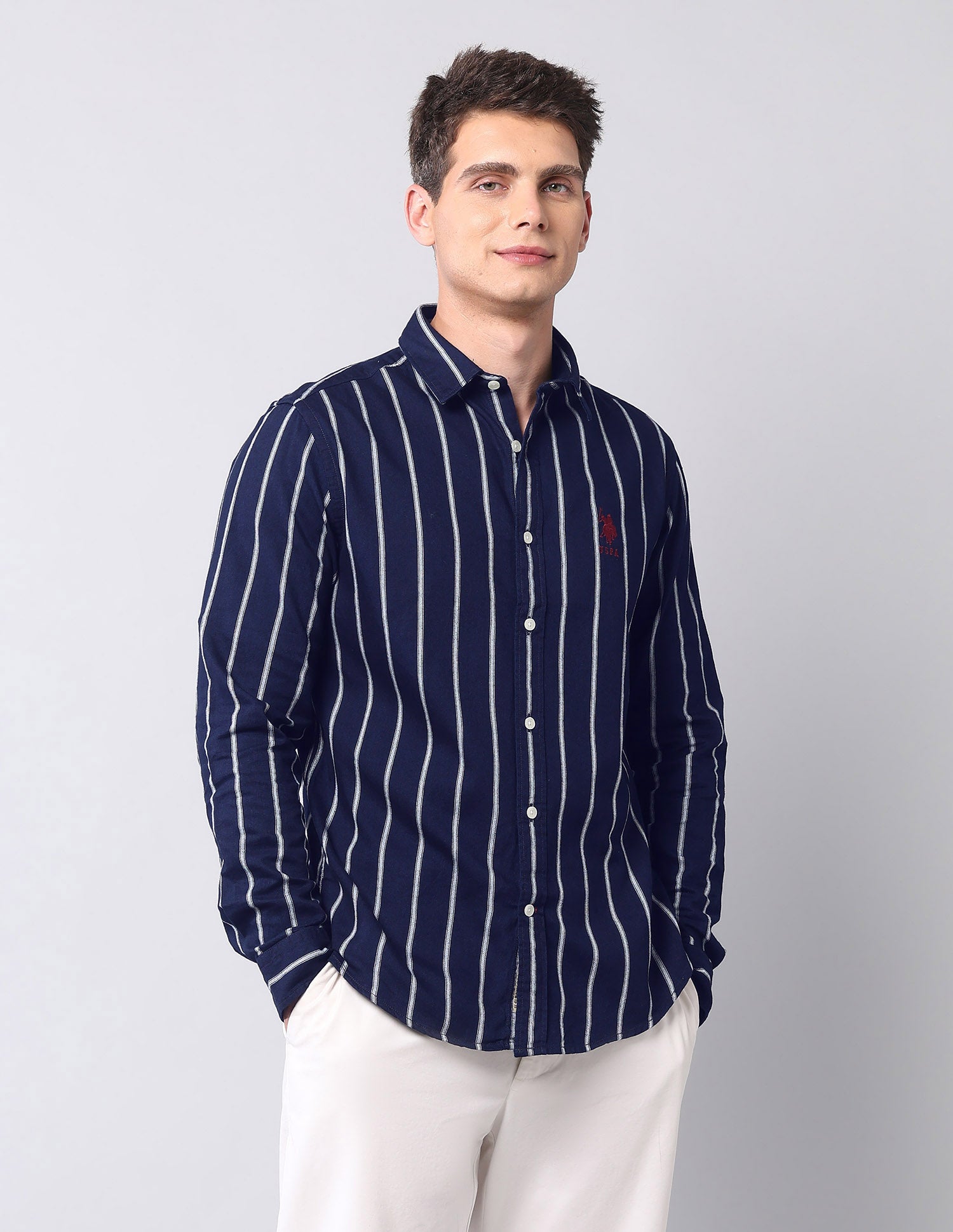 Vertical Striped Pure Cotton Shirt Indigo - U.S. Polo Assn. India | Large