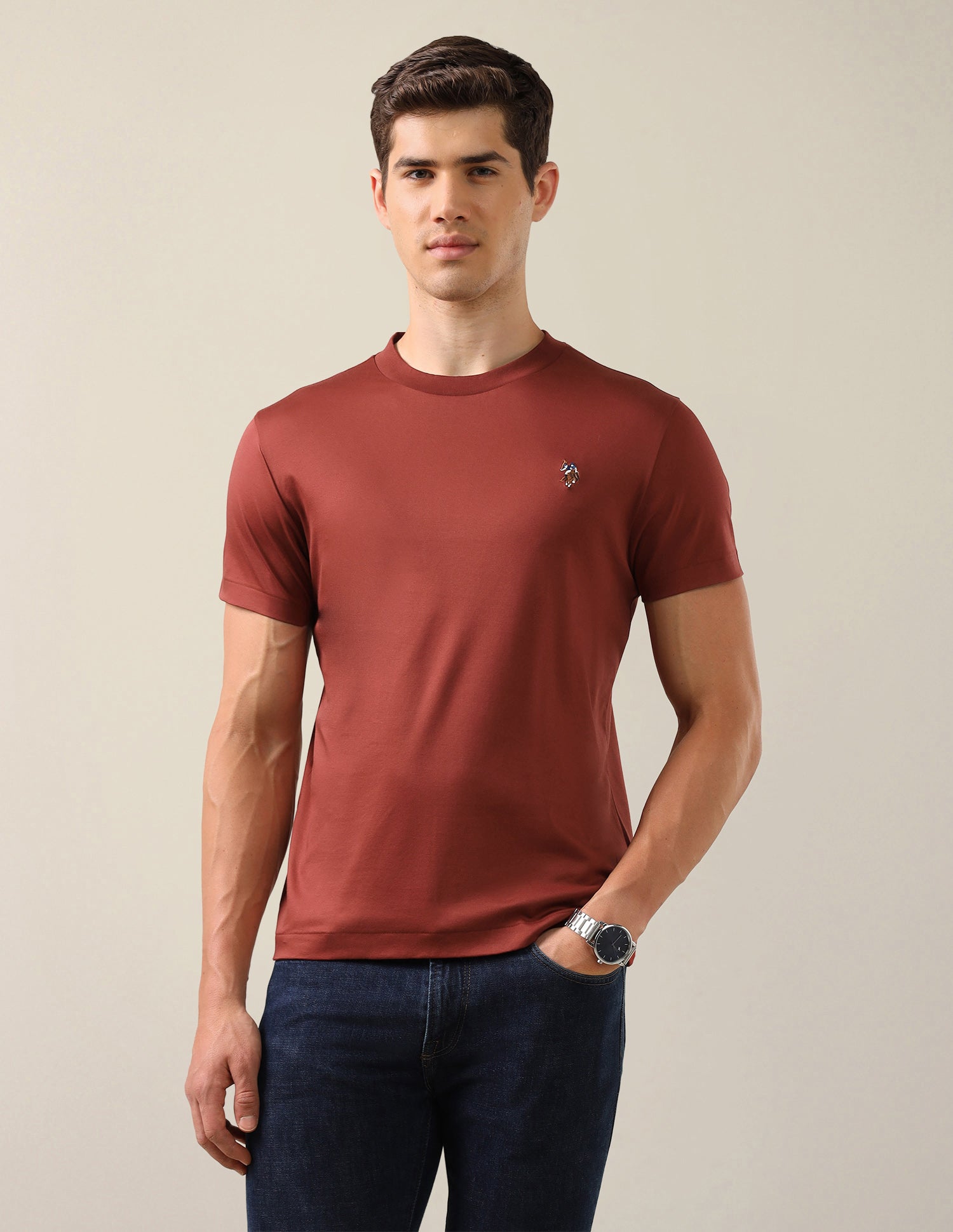 Solid Slim Fit T-Shirt Rust - U.S. Polo Assn. India | Large