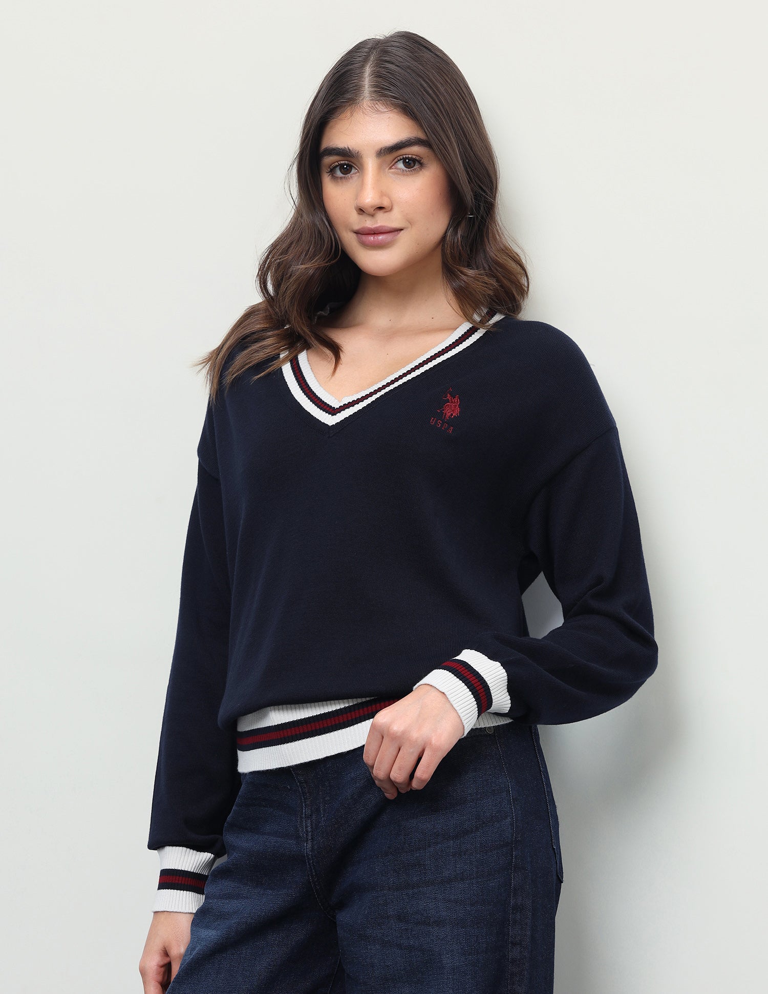 Solid Regular Fit Sweater Navy - U.S. Polo Assn. India | Large