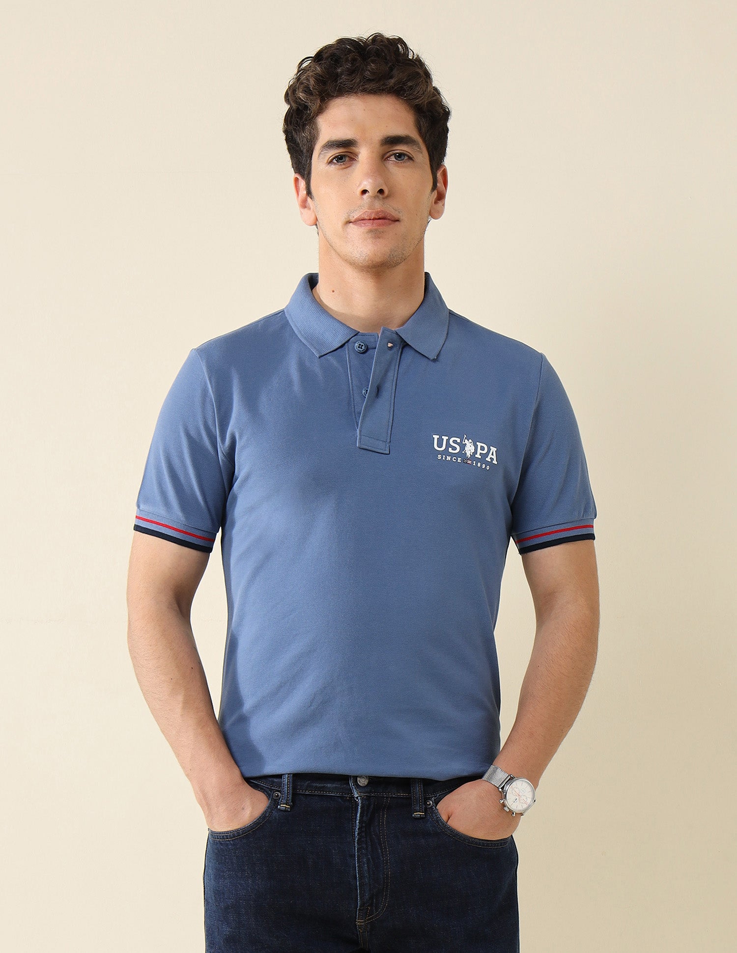 Pure Cotton Slim Fit Classic Polo Shirt Blue - U.S. Polo Assn. India | Large