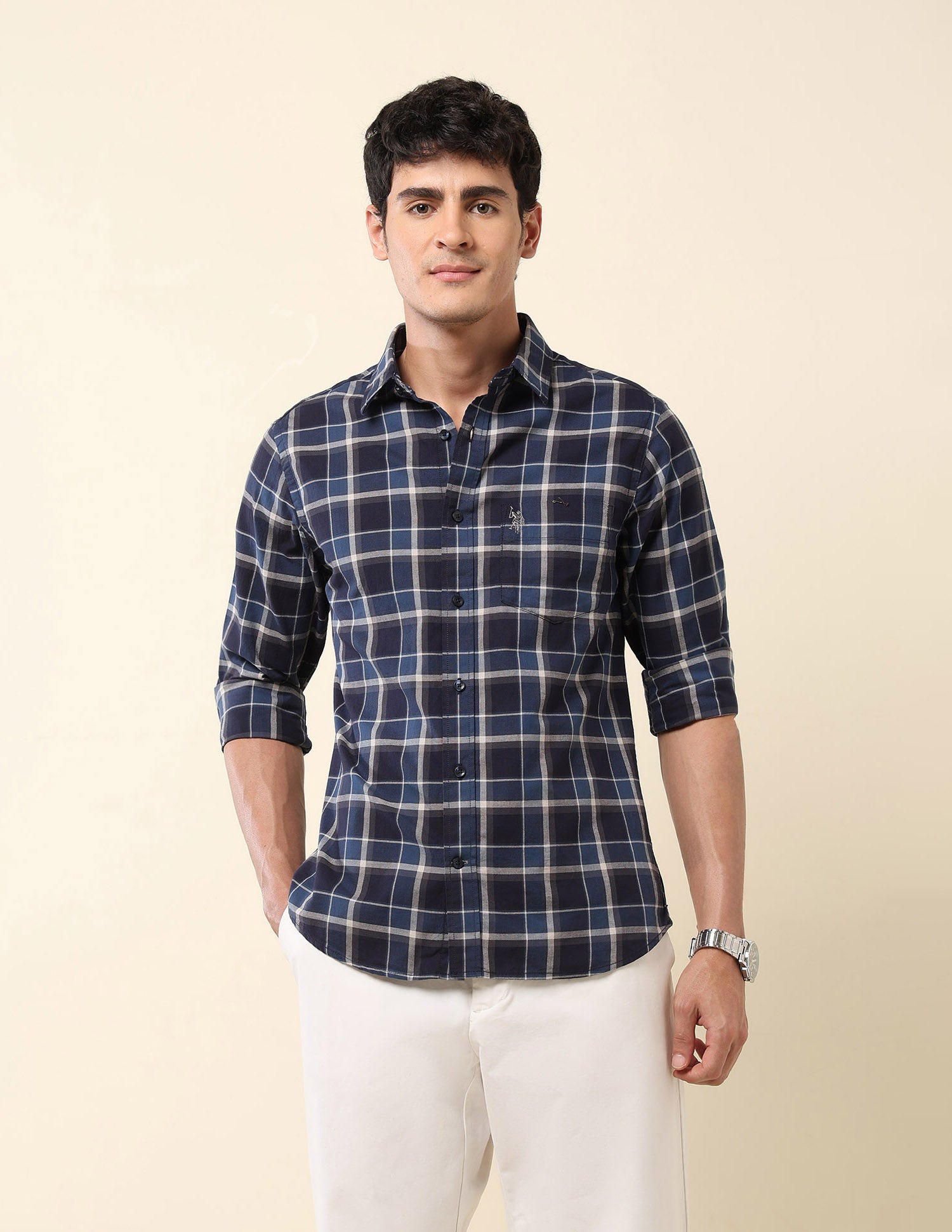 Tartan Checked Pure Cotton Shirt Navy - U.S. Polo Assn. India | Large