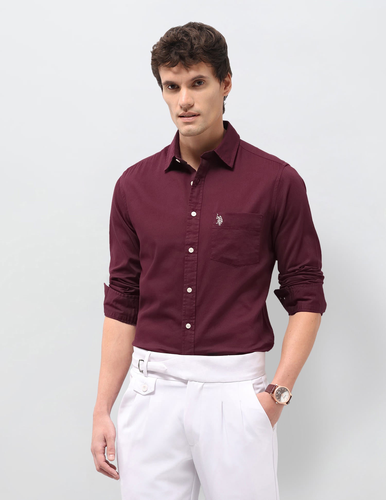 Solid Tailored Fit Shirt Red - U.S. Polo Assn. India | Large
