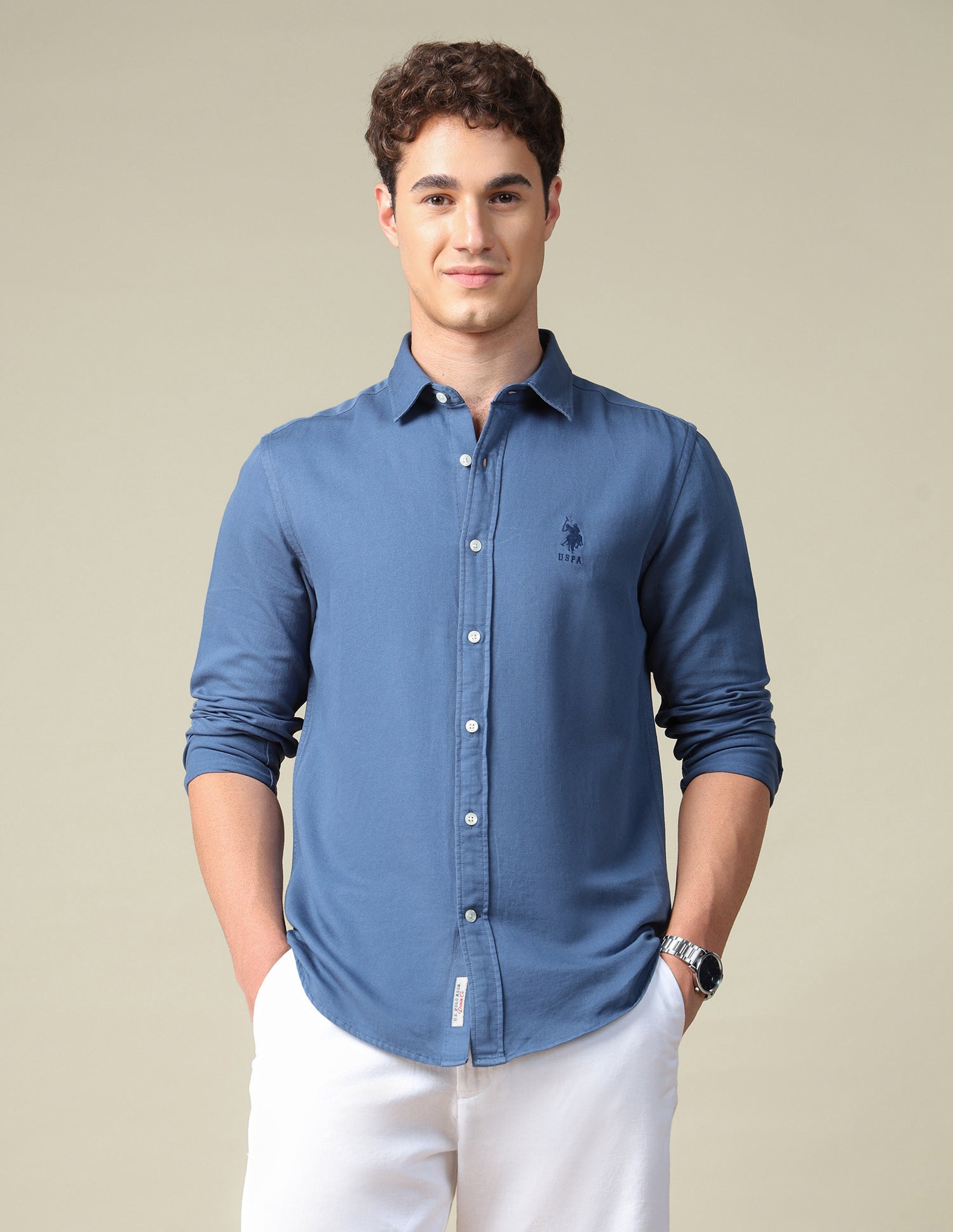 Solid Regular Fit Shirt Blue - U.S. Polo Assn. India | Large