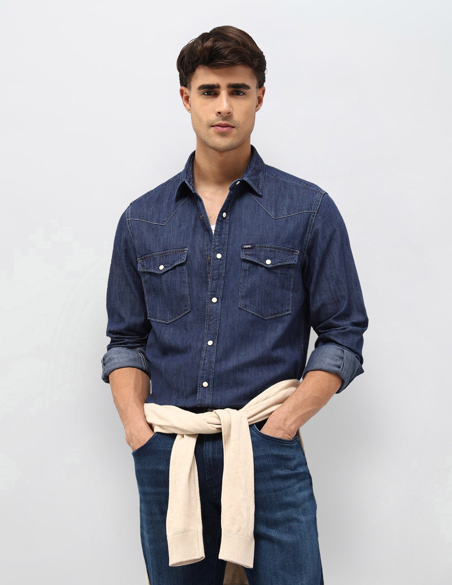 Solid Twill Shirt Dark Indigo - U.S. POLO ASSN. | Large