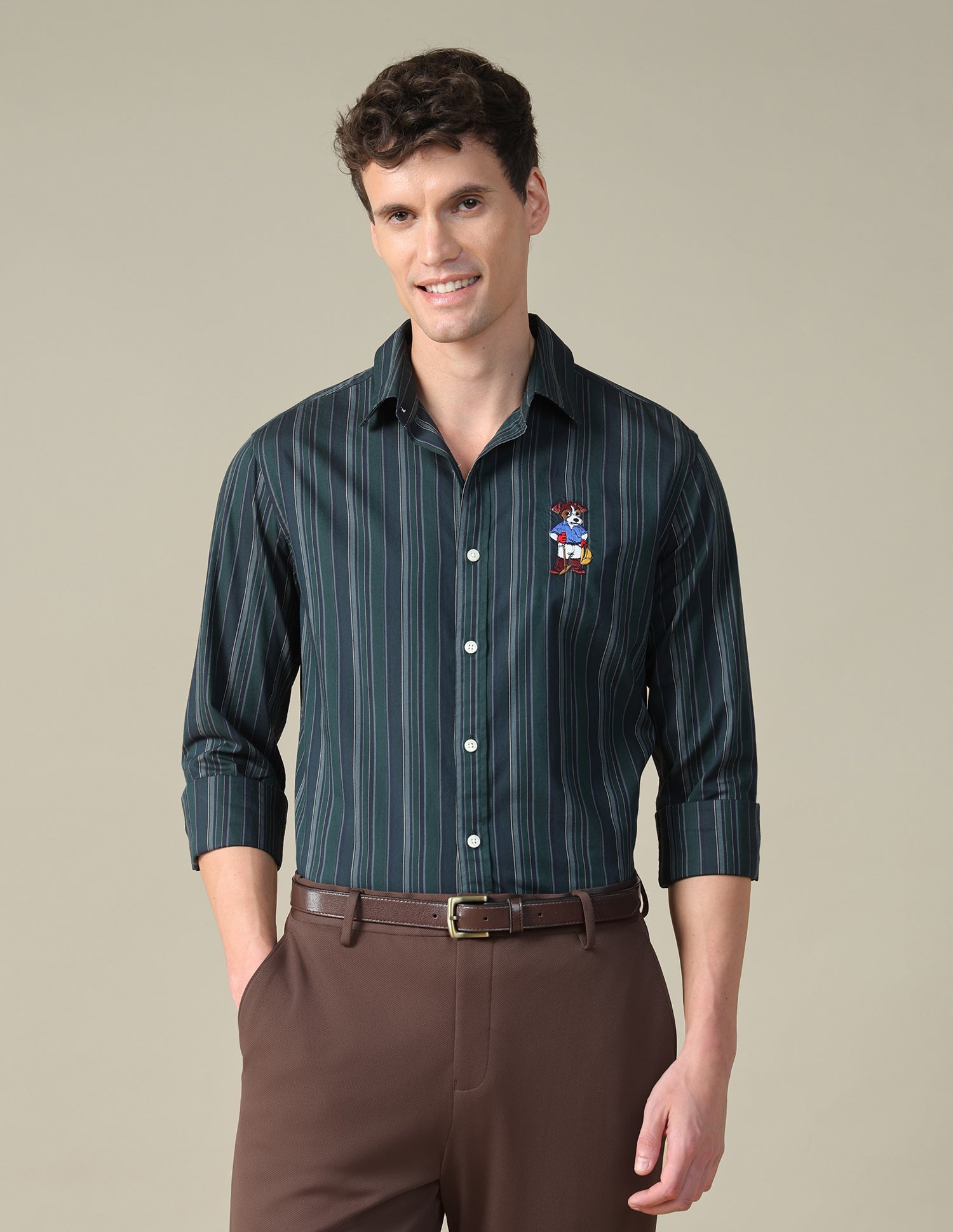 Vertical Striped Twill Shirt Dark Green - U.S. Polo Assn. India | Large