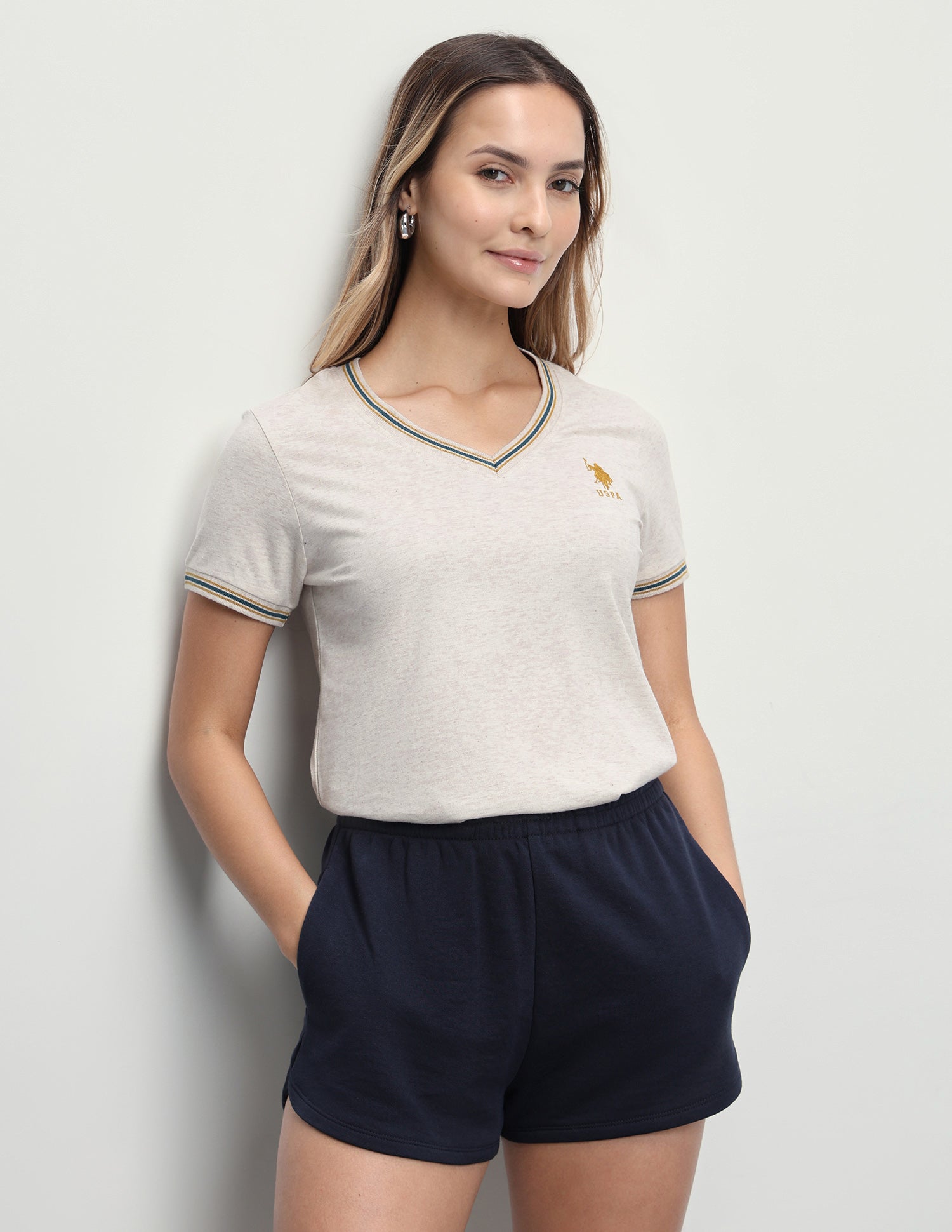 Solid Regular Fit T-Shirt Beige - U.S. Polo Assn. India | Large