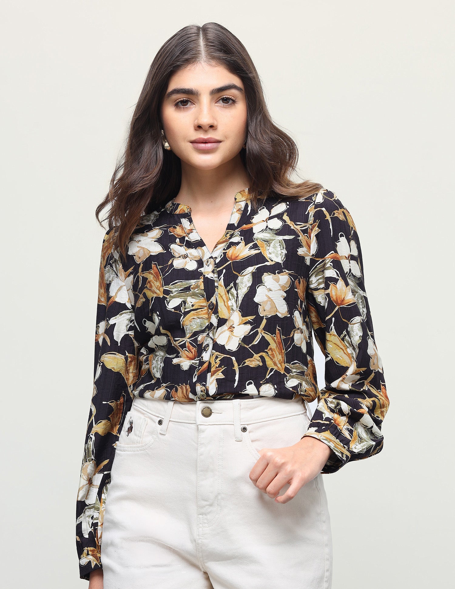 Floral Printed Relaxed Fit Top Black - U.S. Polo Assn. India | Large