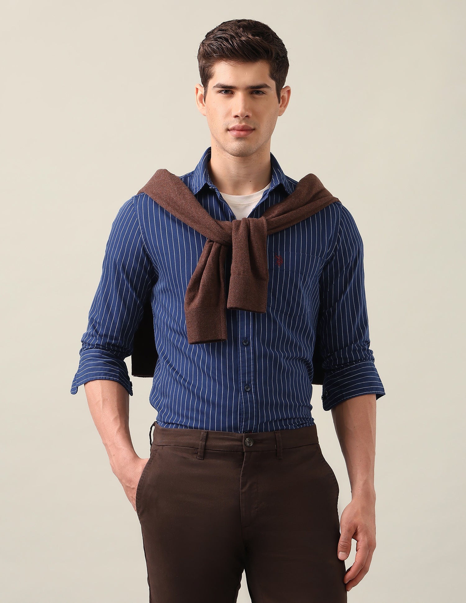 Vertical Striped Twill Shirt Dark Blue - U.S. Polo Assn. India | Large