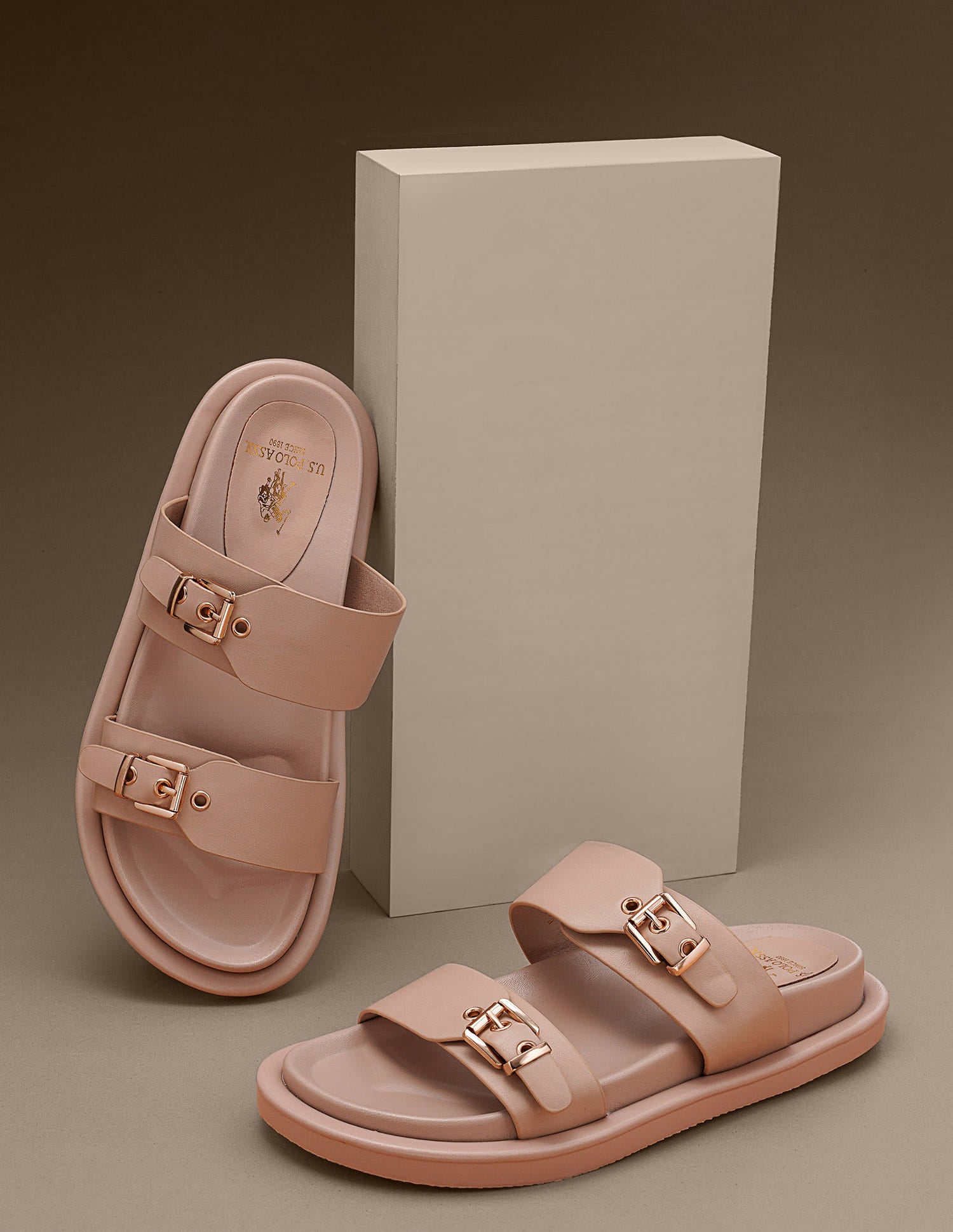 Open Toe Buckle Detail Danila Sandals Nude - U.S. Polo Assn. India | Large