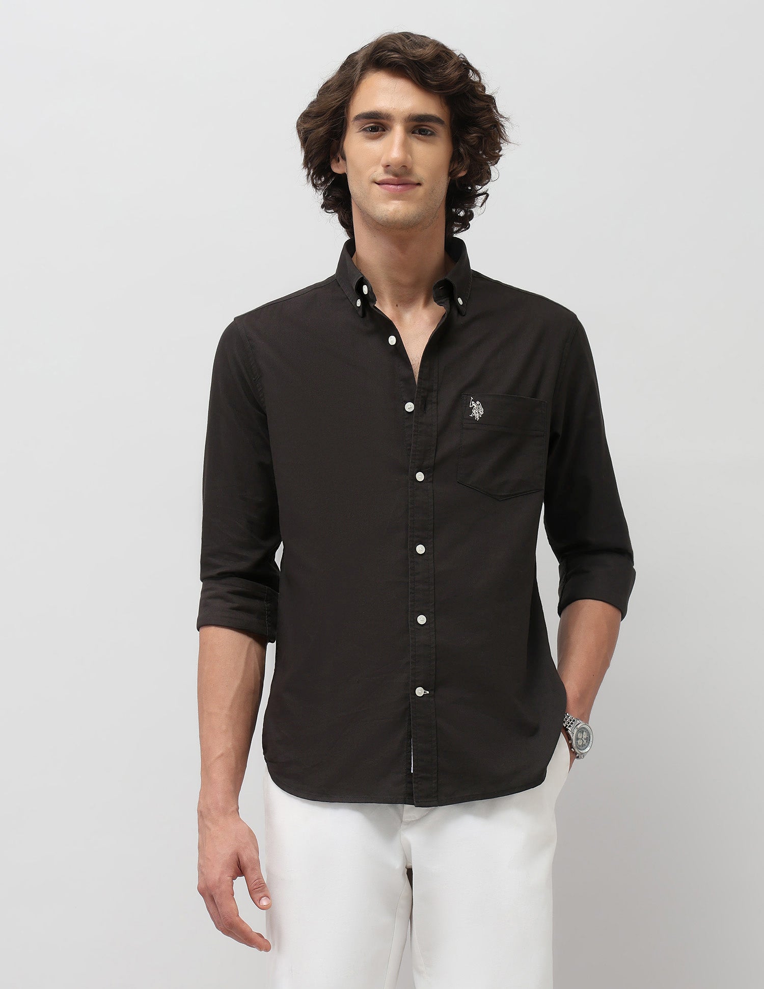 Tailored Fit Pure Cotton Shirt Black - U.S. Polo Assn. India | Large