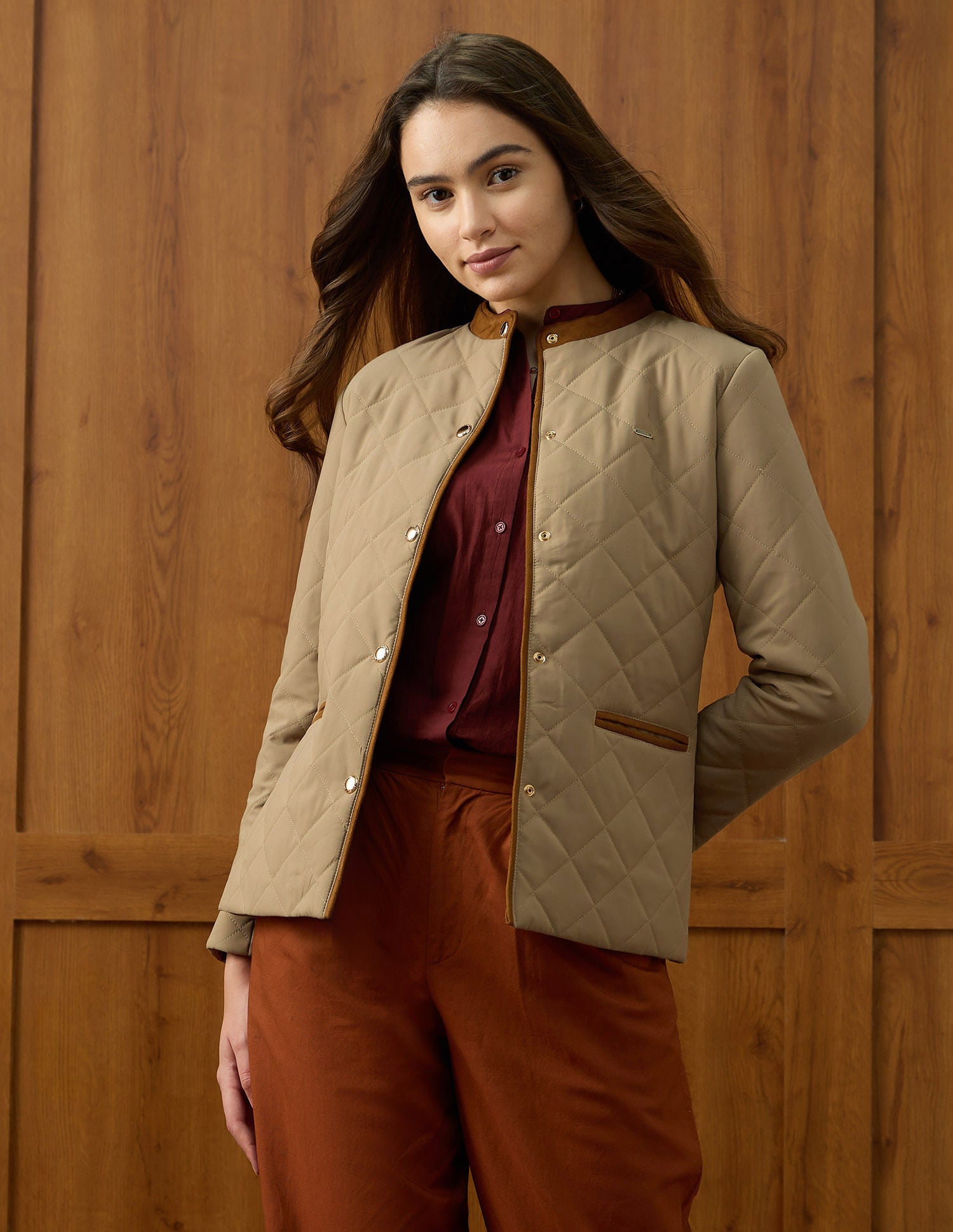 Solid Regular Fit Quilted Jacket