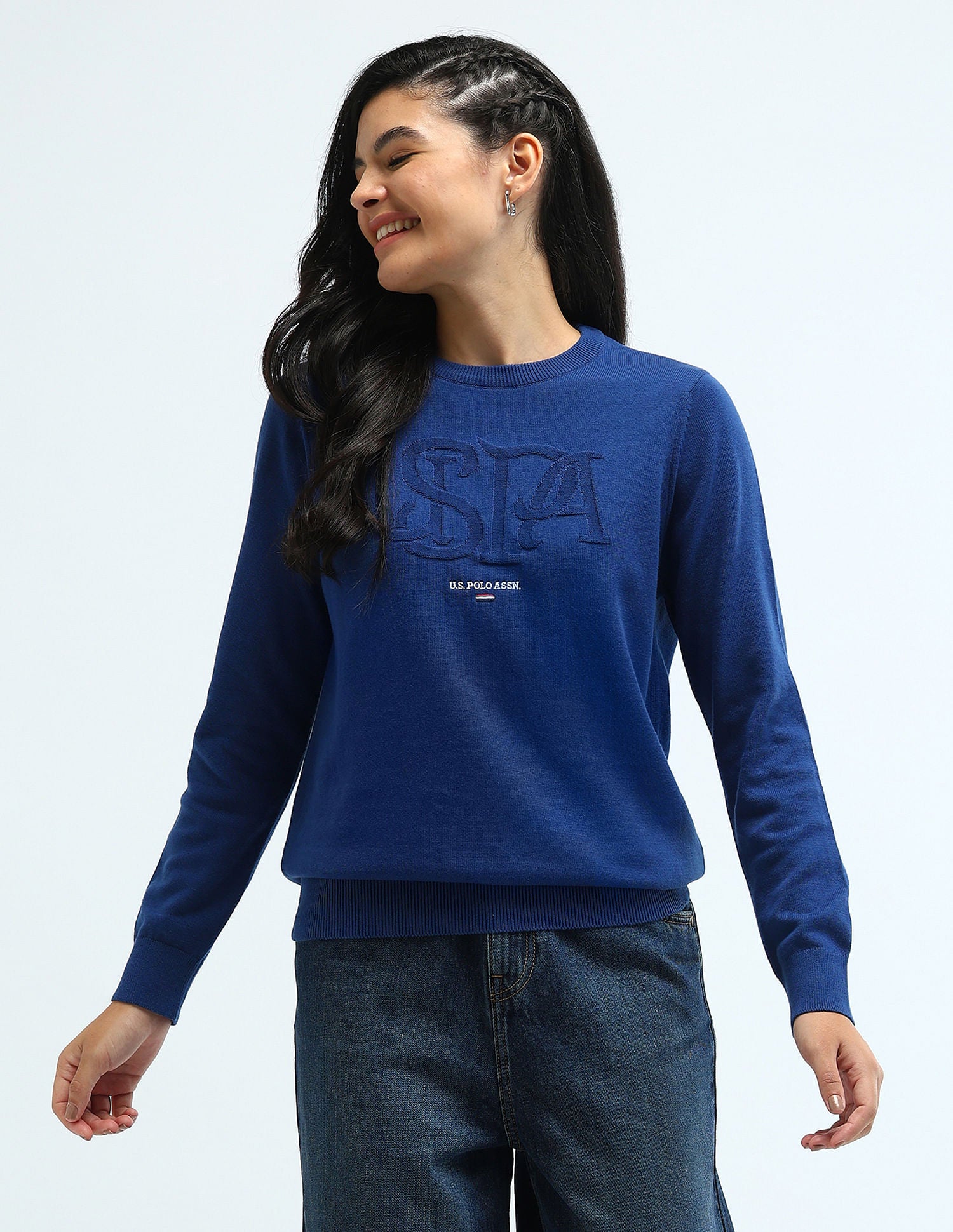 Regular Fit Flag Logo Sweater Blue - U.S. Polo Assn. India | Large
