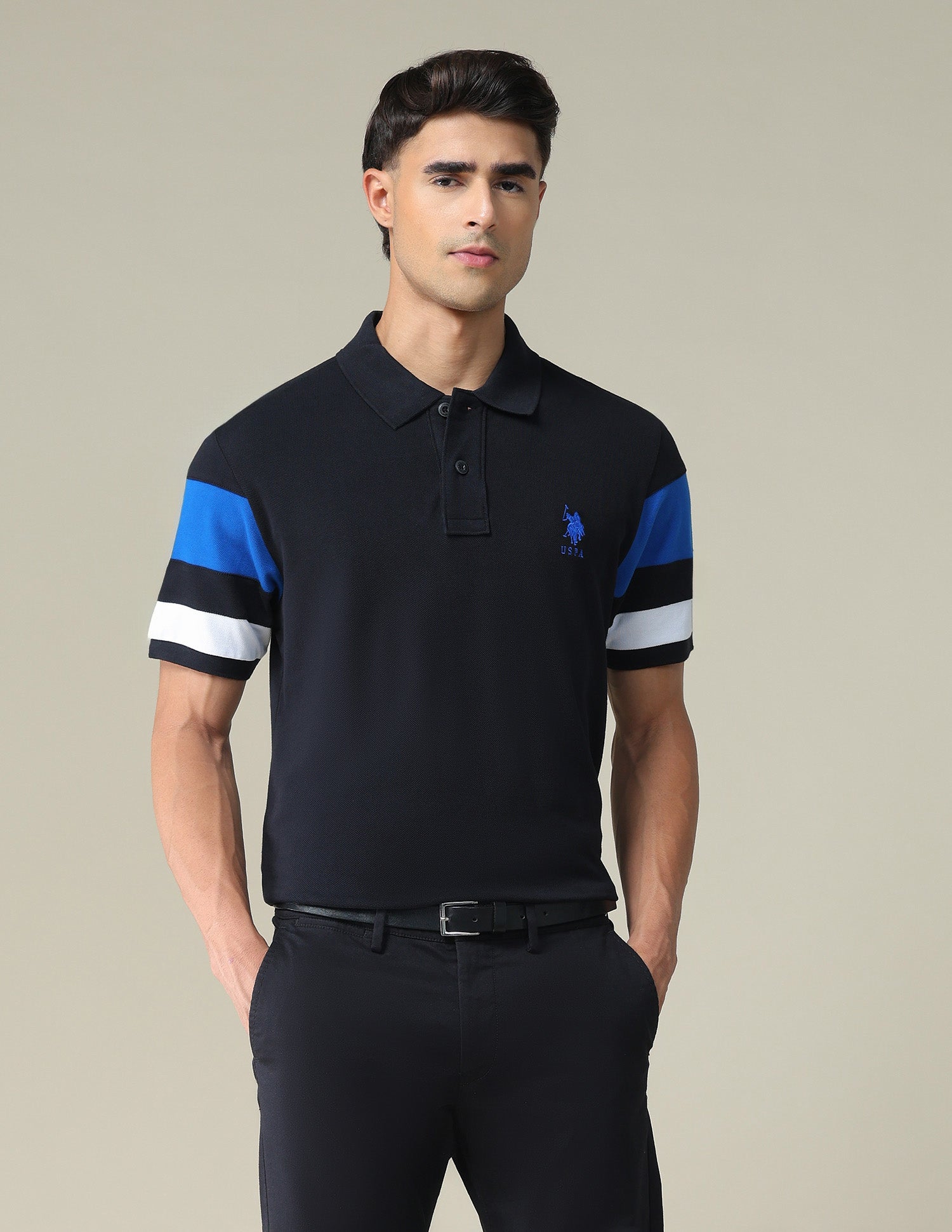 Striped Sleeve Cotton Polo Shirt
