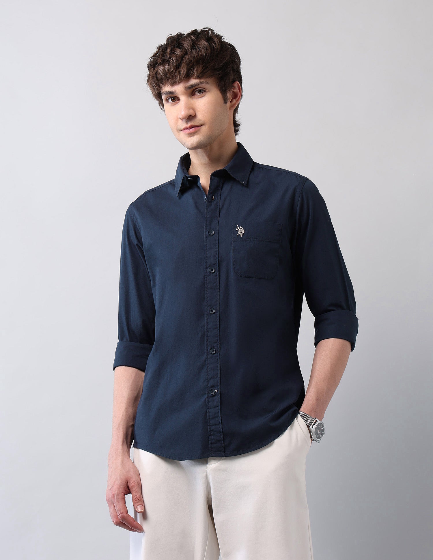 Pure Cotton Regular Fit Shirt Navy - U.S. Polo Assn. India | Large