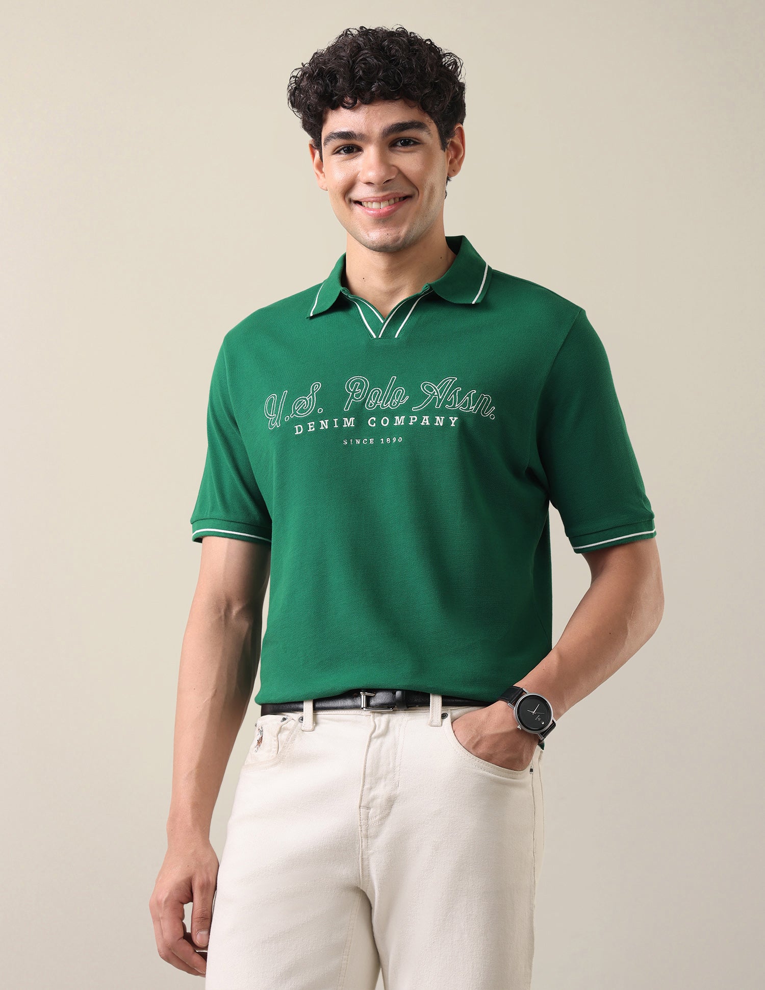 Brand Embroidered Comfort Fit Polo Shirt Green - U.S. Polo Assn. India | Large